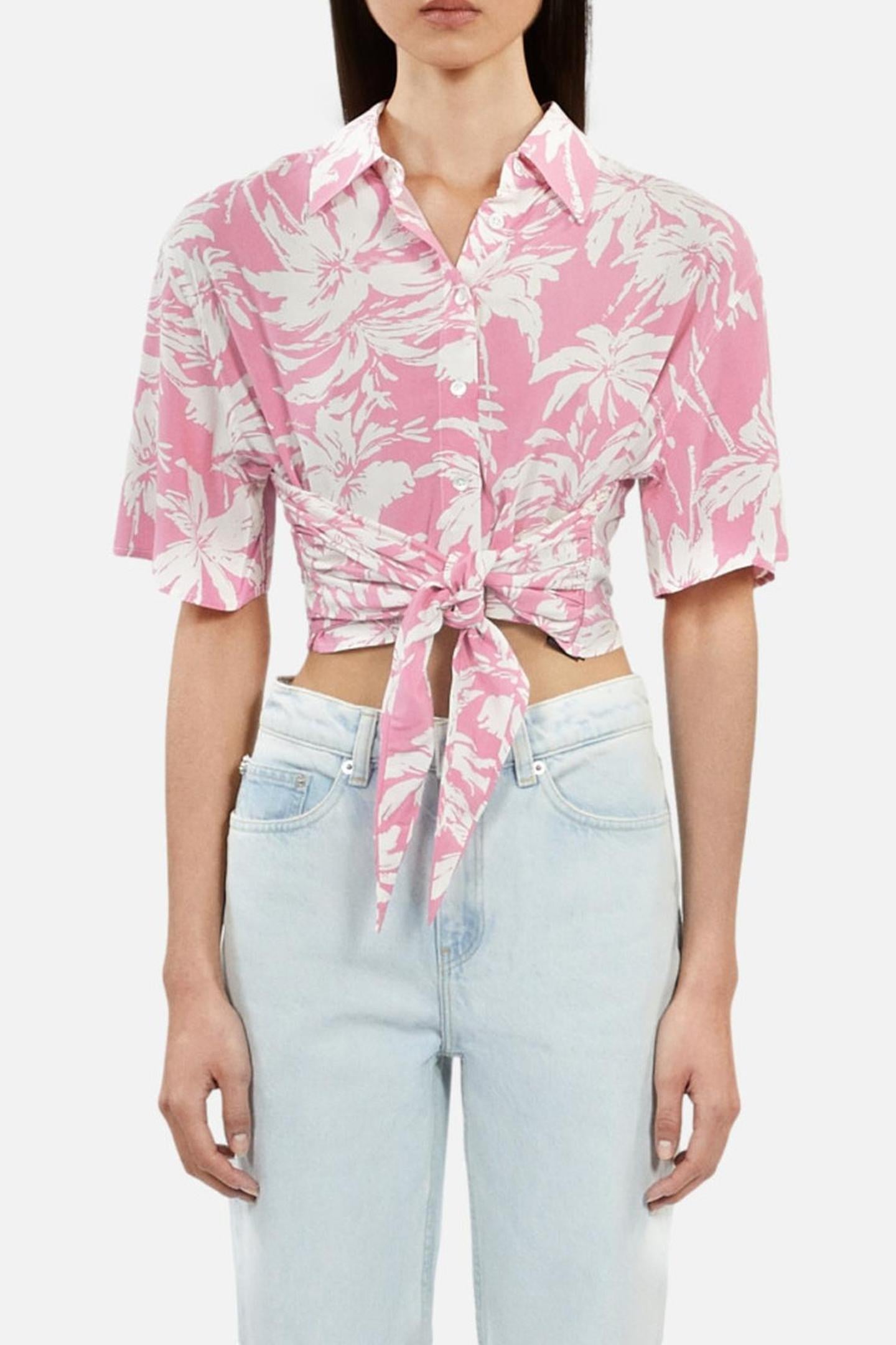 SHORT-SLEEVED SHIRT WITH BOW DETAIL PINK-WHITE 1