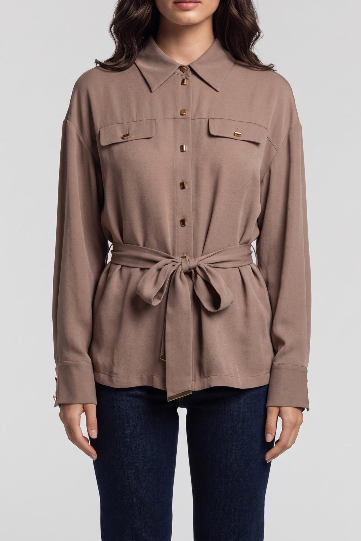 ANITA BELTED SHIRT BUFF TAUPE 1