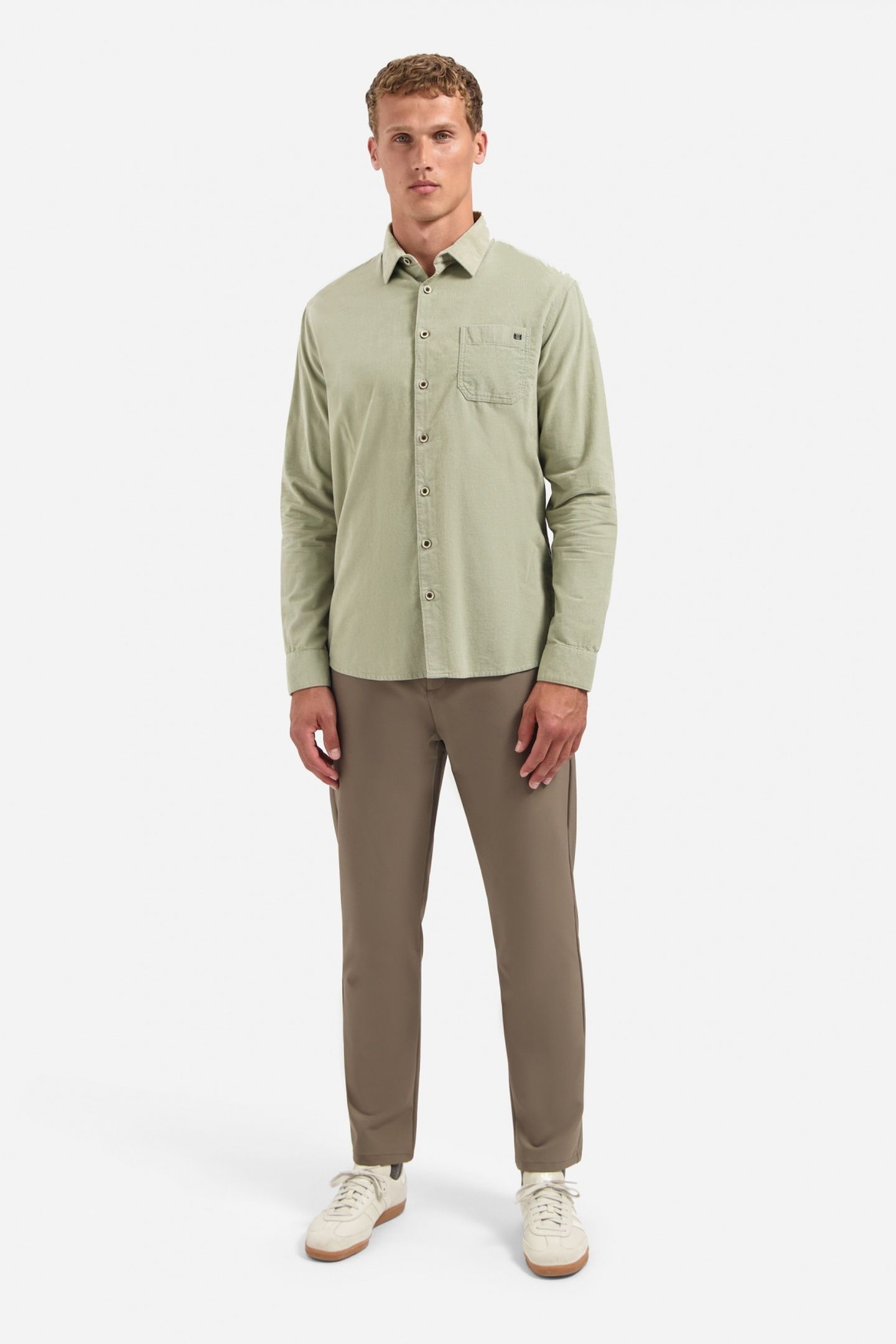 SHIRT SOLID FINE HERRINGBONE LIGHT MOSS 2