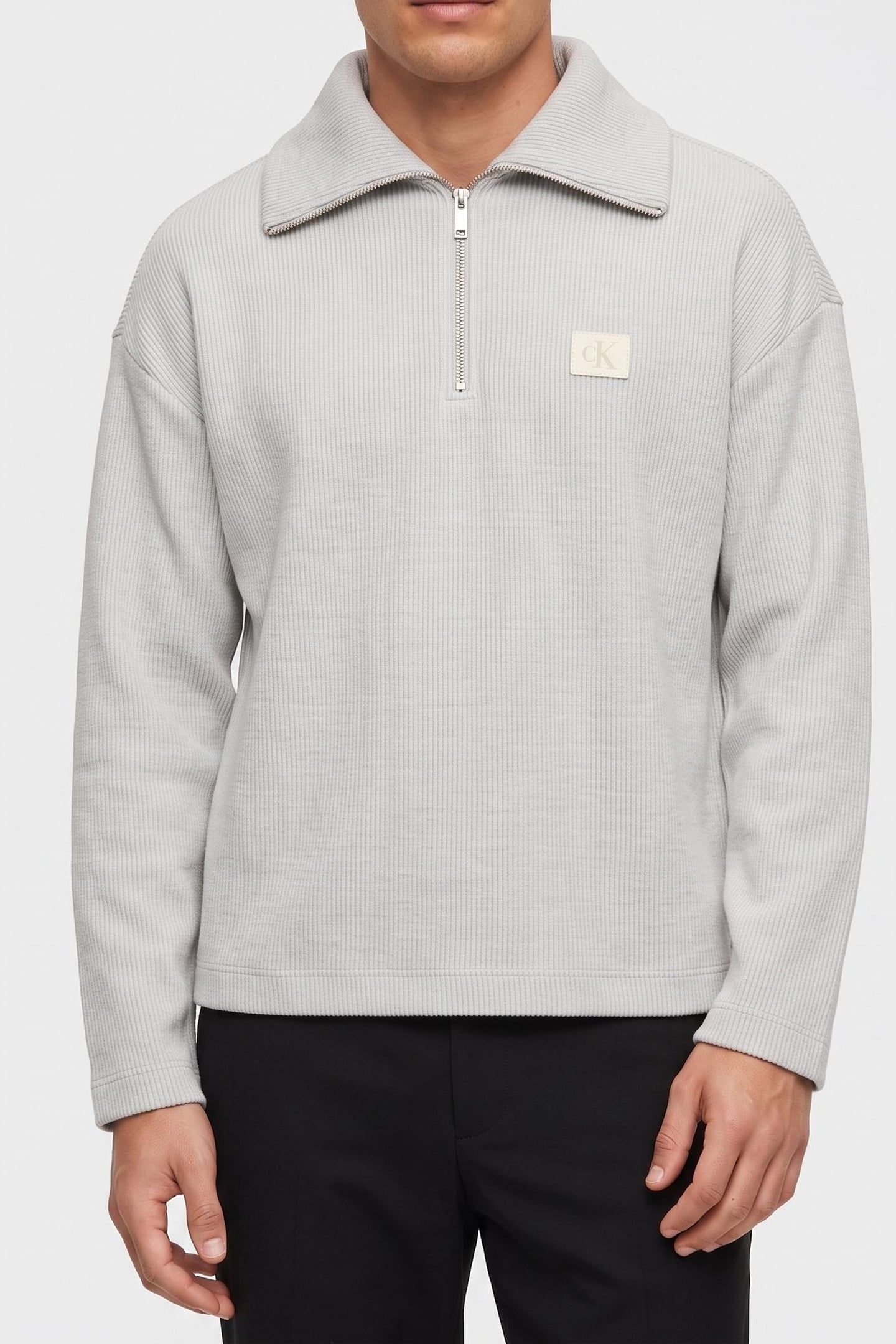 LS BRUSHED RIB QUARTER ZIP CHALK 1