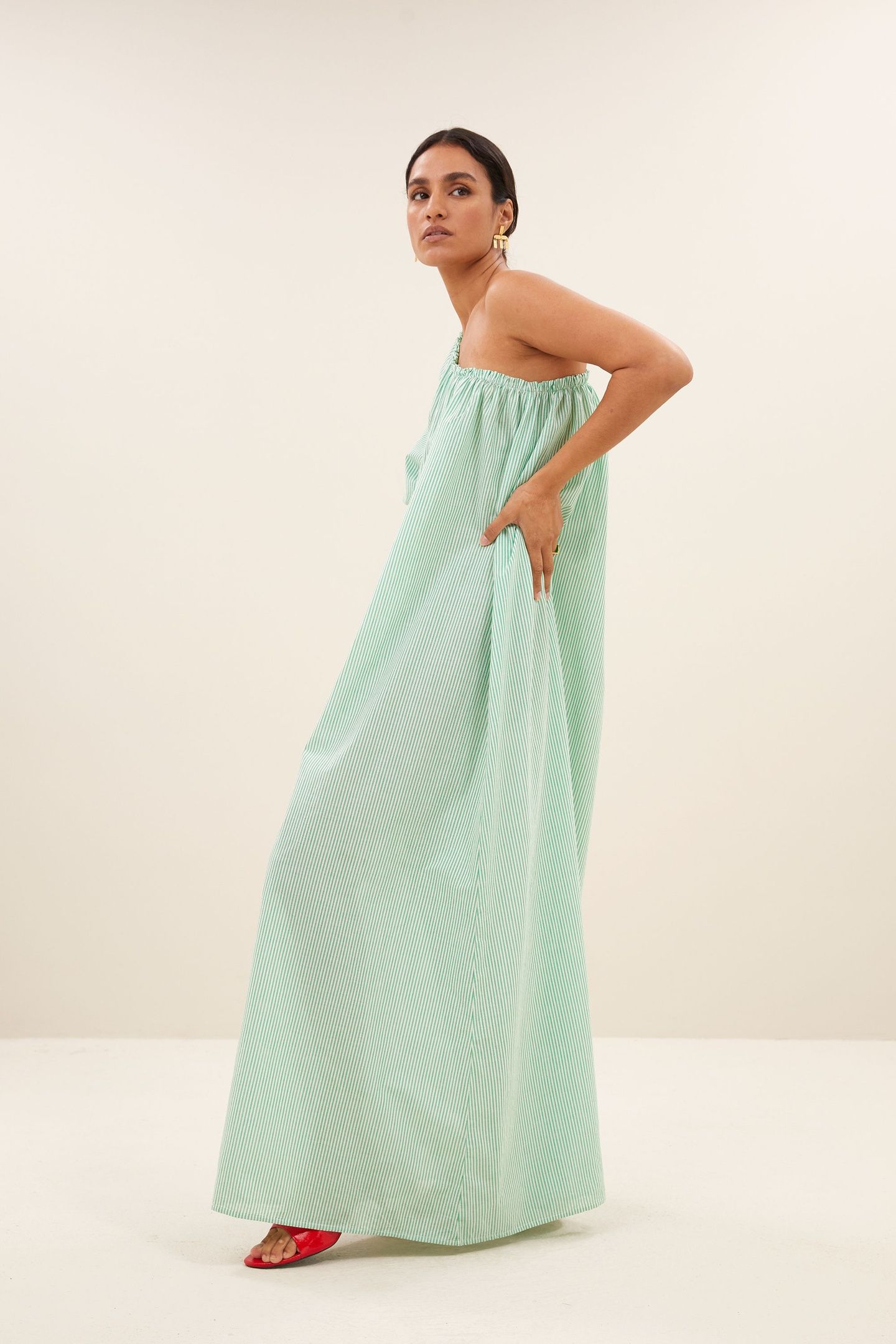 STELLA DRESS GREEN PIN STRIPE 5