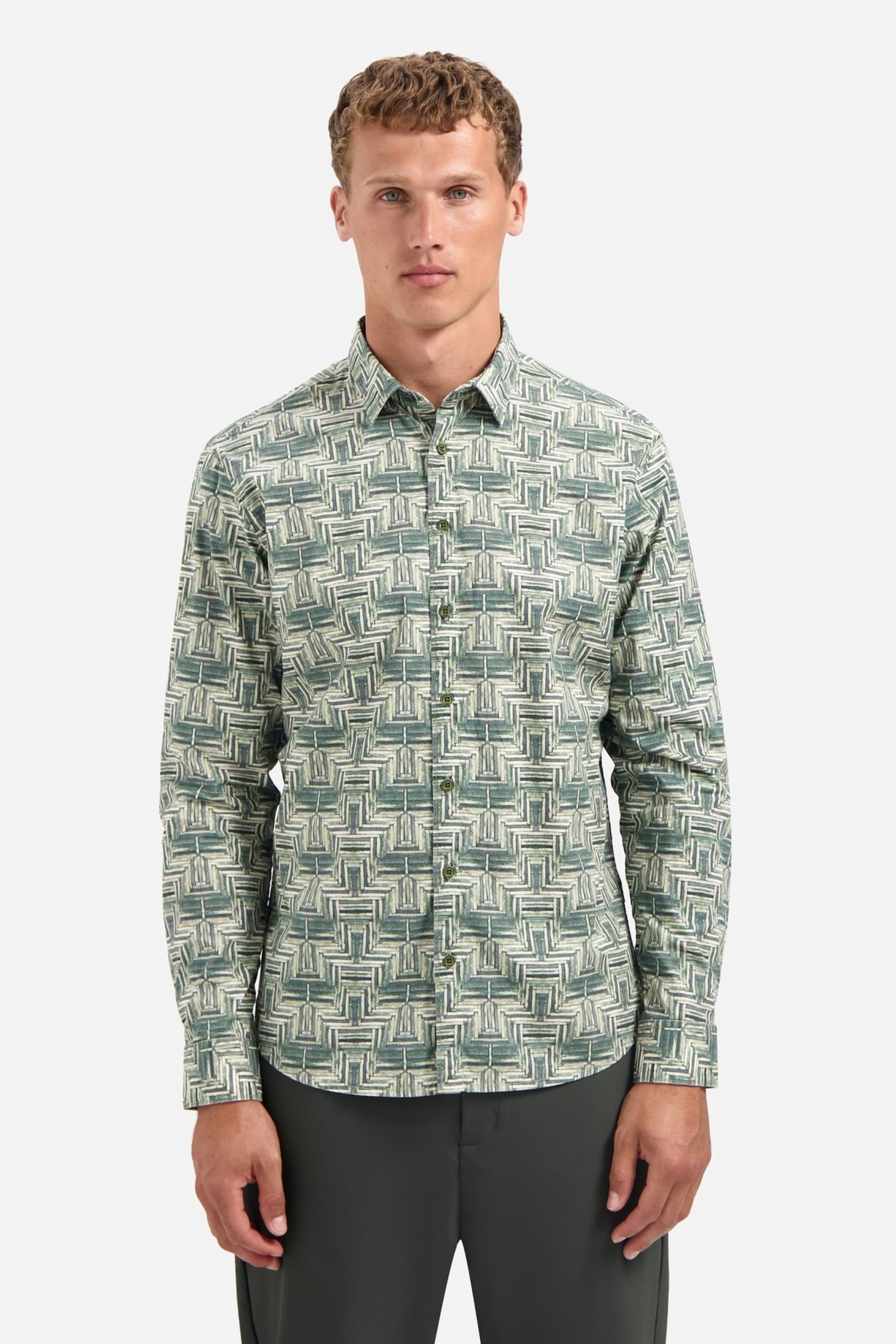 SHIRT STRETCH ALLOVER PRINTED DARK GREEN 1