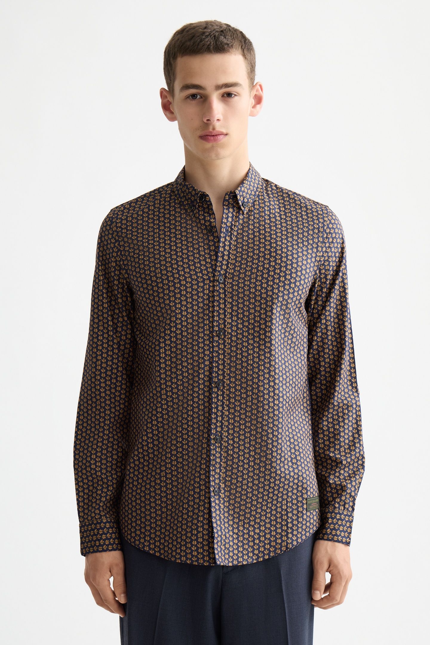 MICRO AOP SLIM-FIT SHIRT DITSY LEAF STRIPE PEACOAT 1