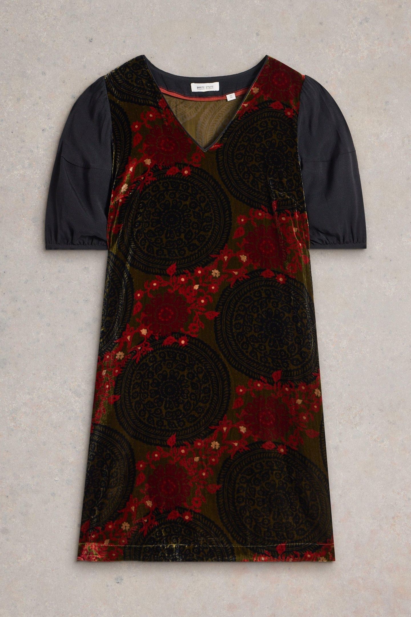 CLEO VELVET MIX DRESS GREEN PRINT 6