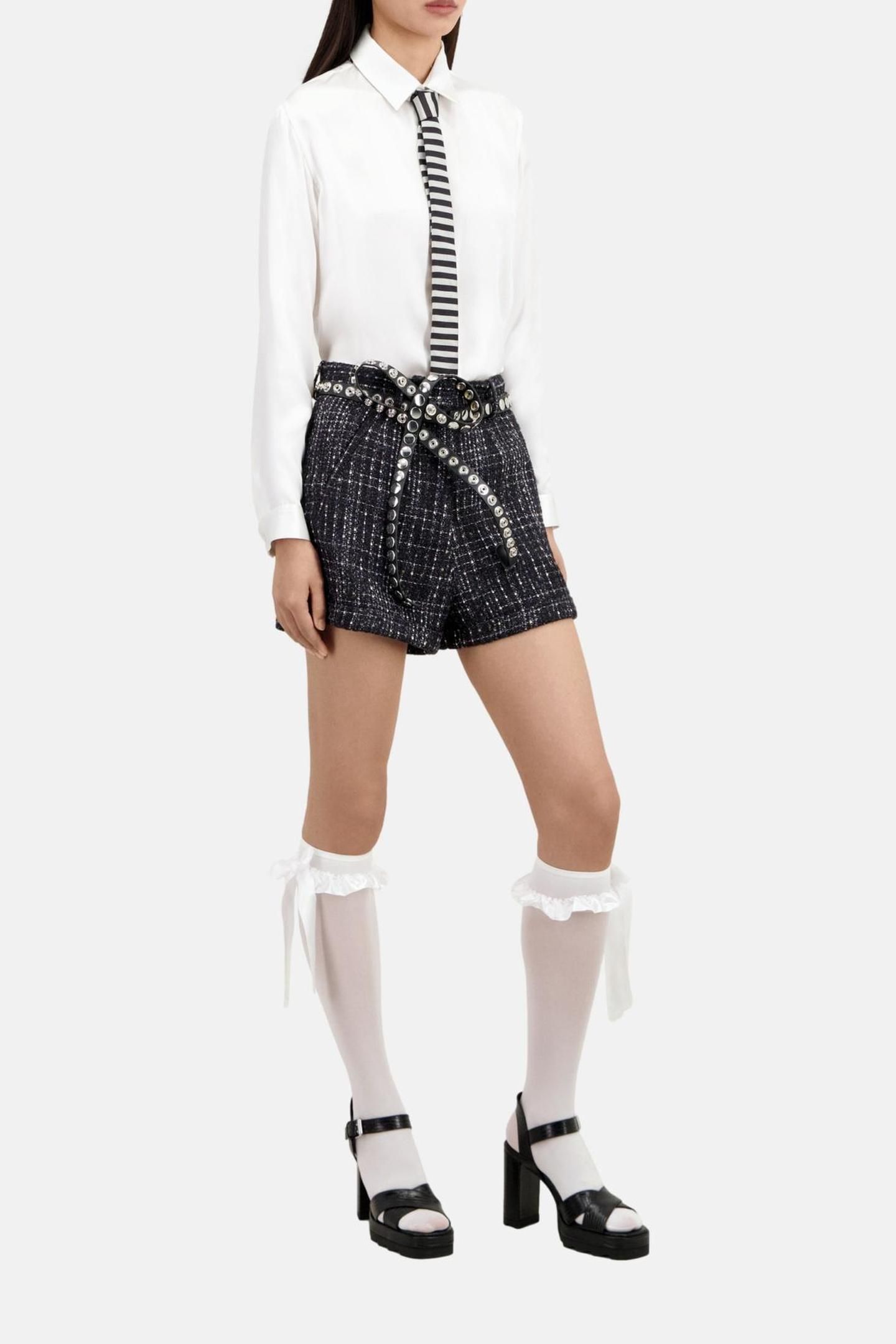 HIGH-WAISTED TWEED SHORTS BLACK WHITE 1