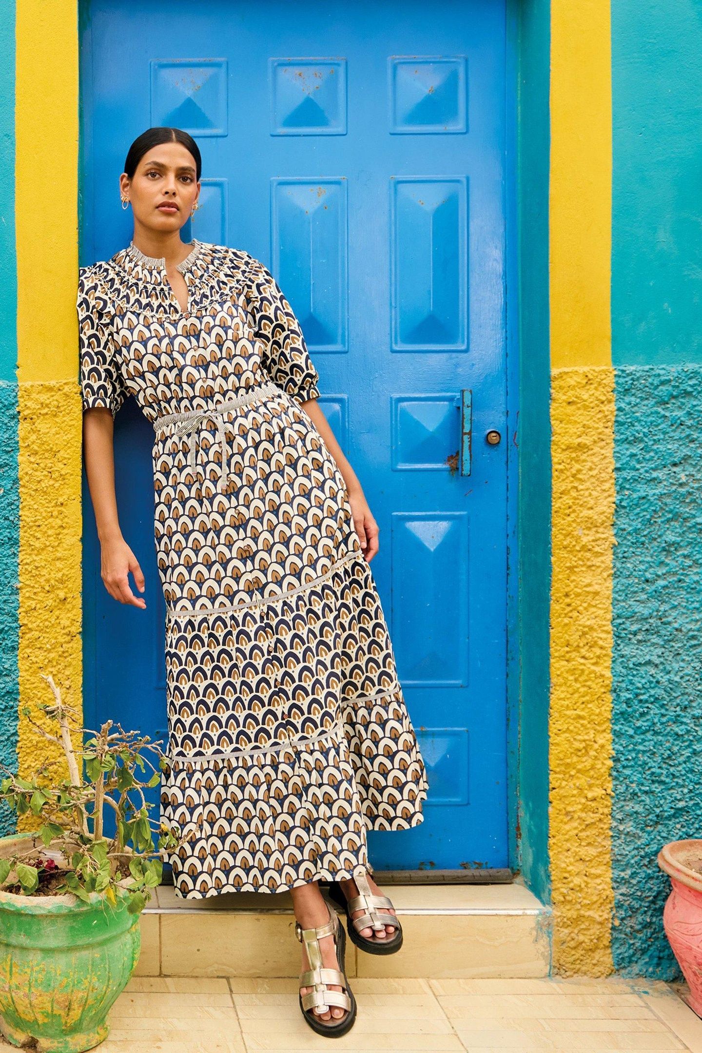 ARIEL TIERED WOVEN DRESS NAVY PRINT 9