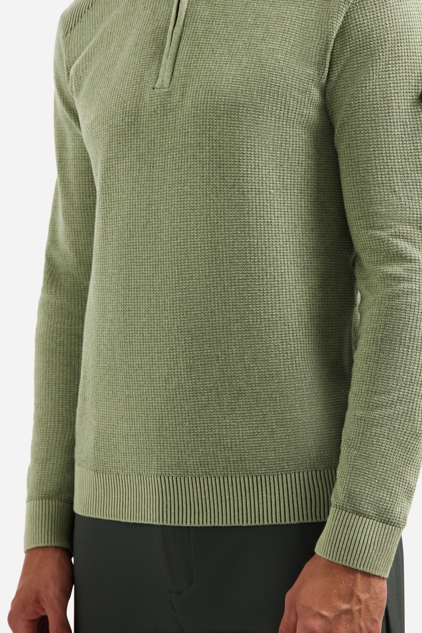 PULLOVER HALF ZIP PLATED STRUCTURE KNIT LIGHT MOSS 7