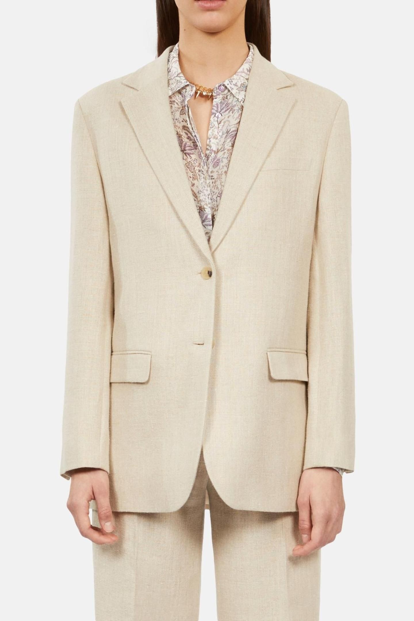 VESTE DE COSTUME AMPLE EN LIN BEIGE 2