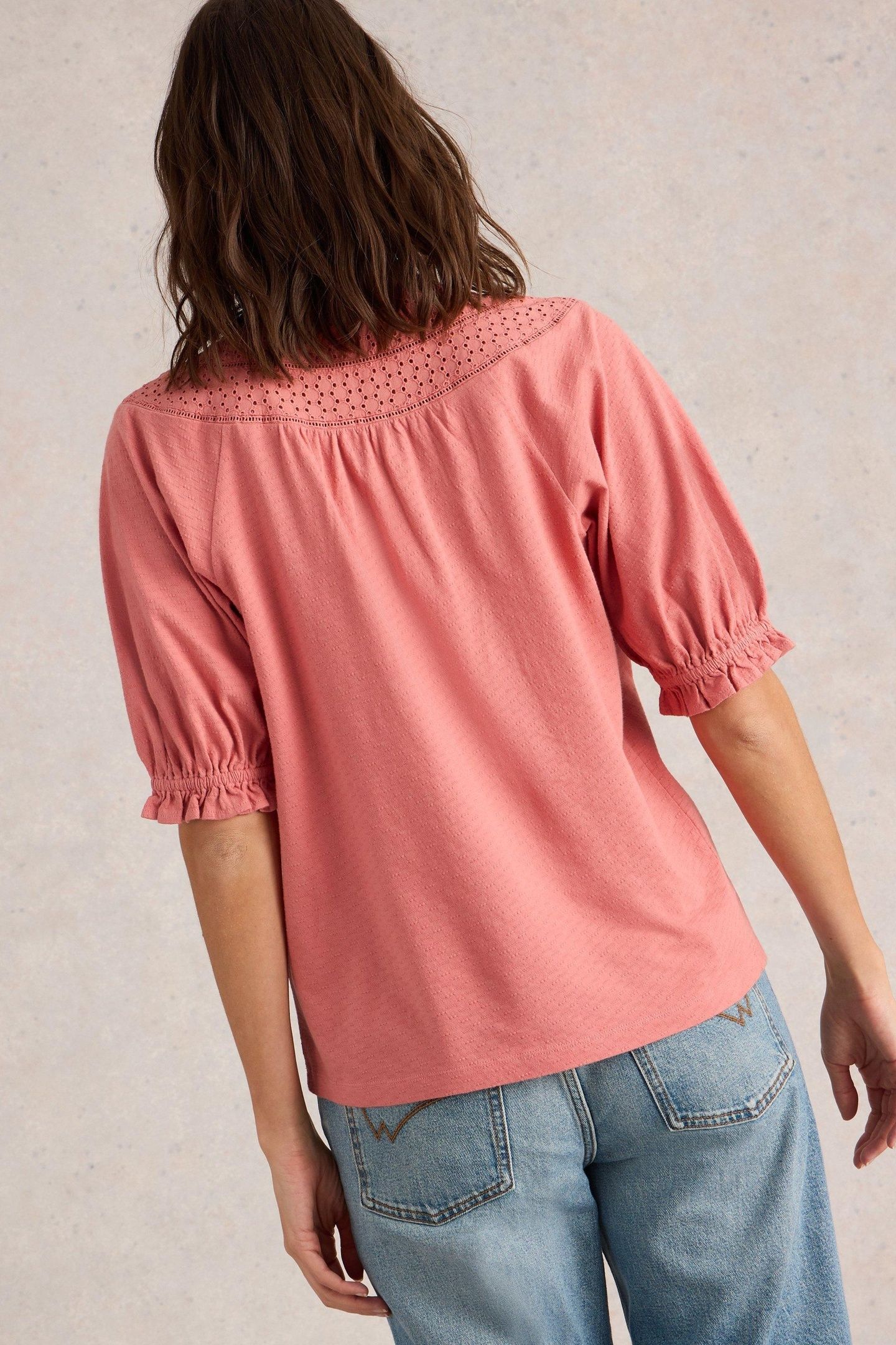 BLAIR BRODERIE NECK TOP MID PINK 2