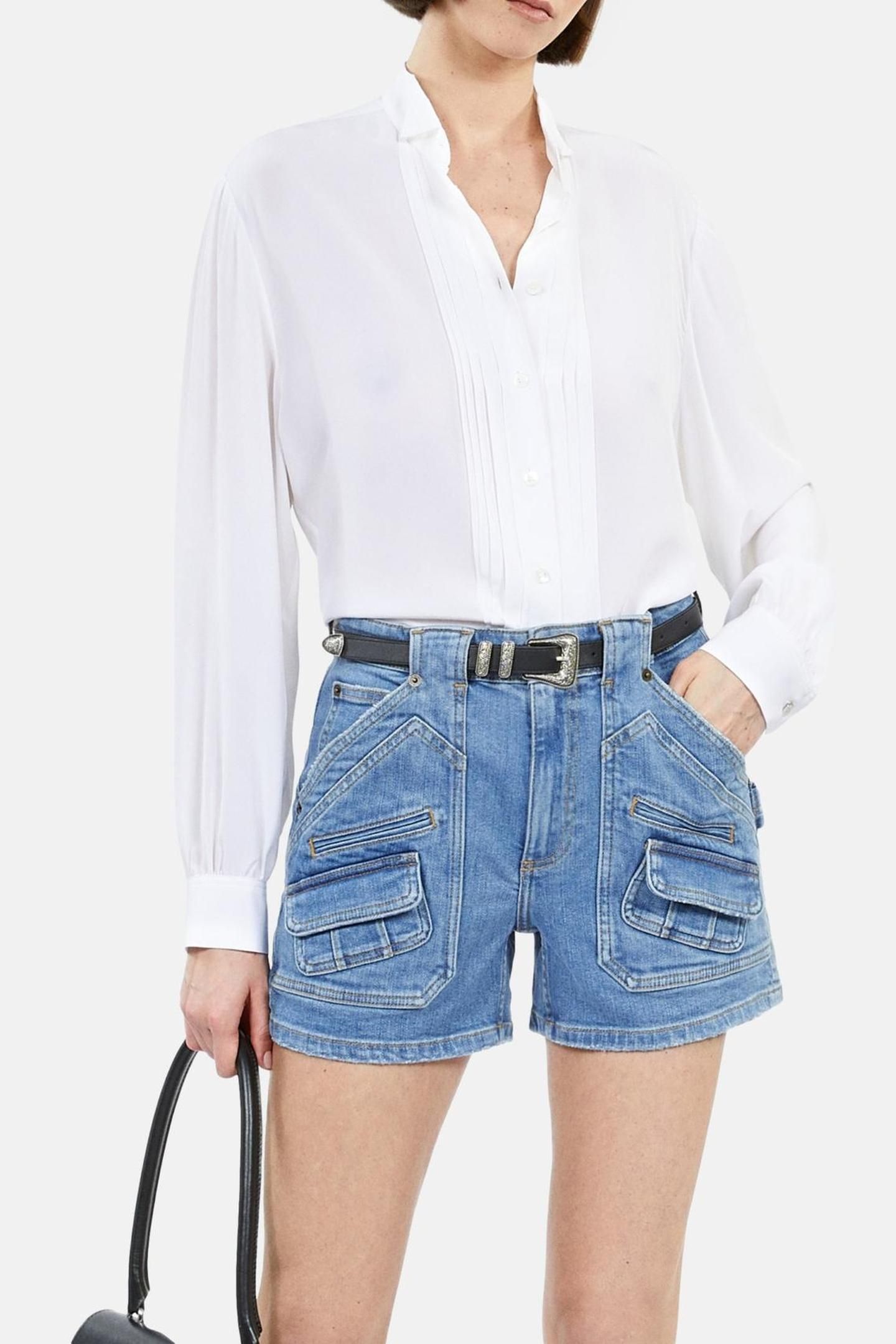 LONG-SLEEVED SHIRT WITH PLEATED DETAIL ECRU 1