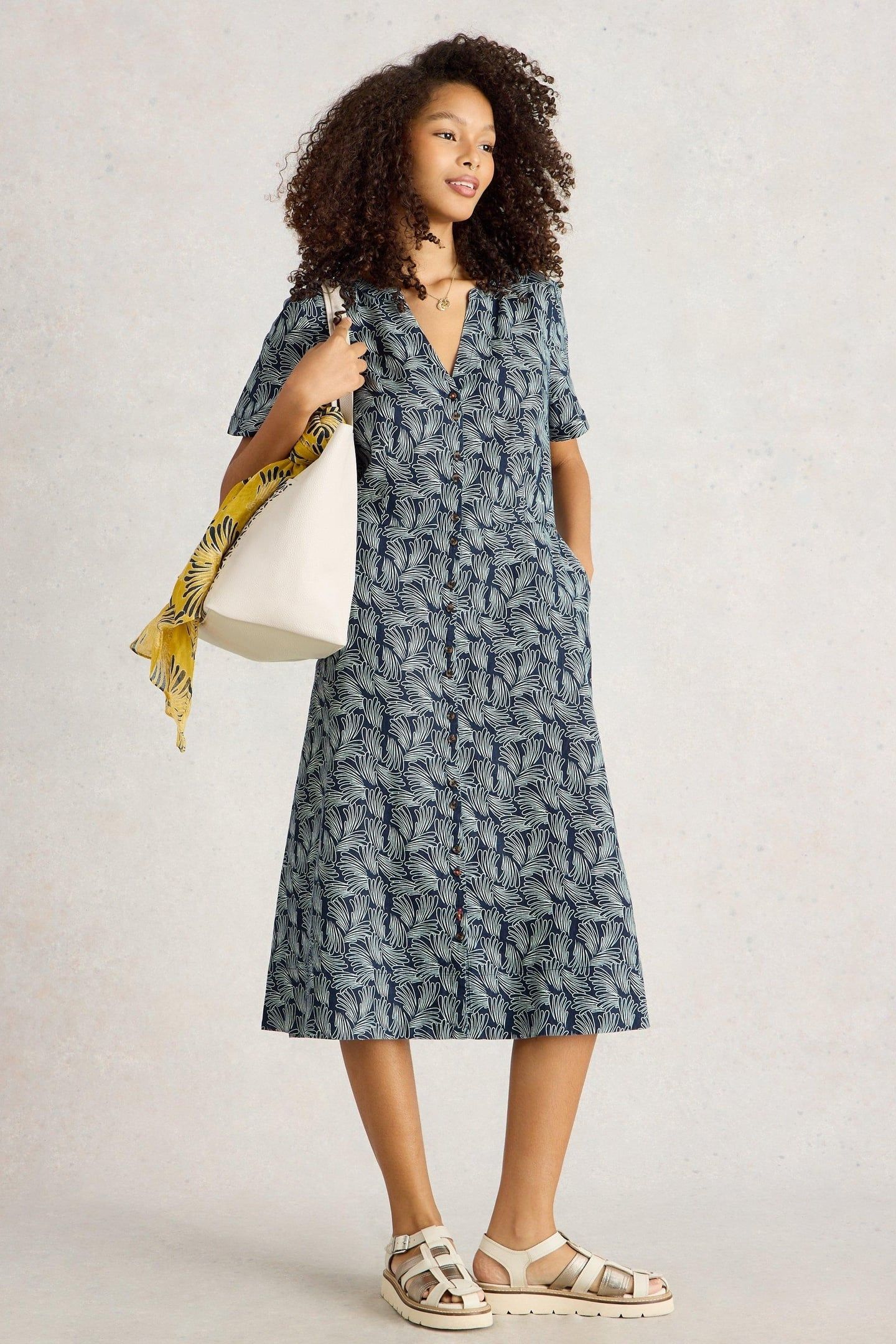 IRIS LINEN DRESS NAVY PRINT 1