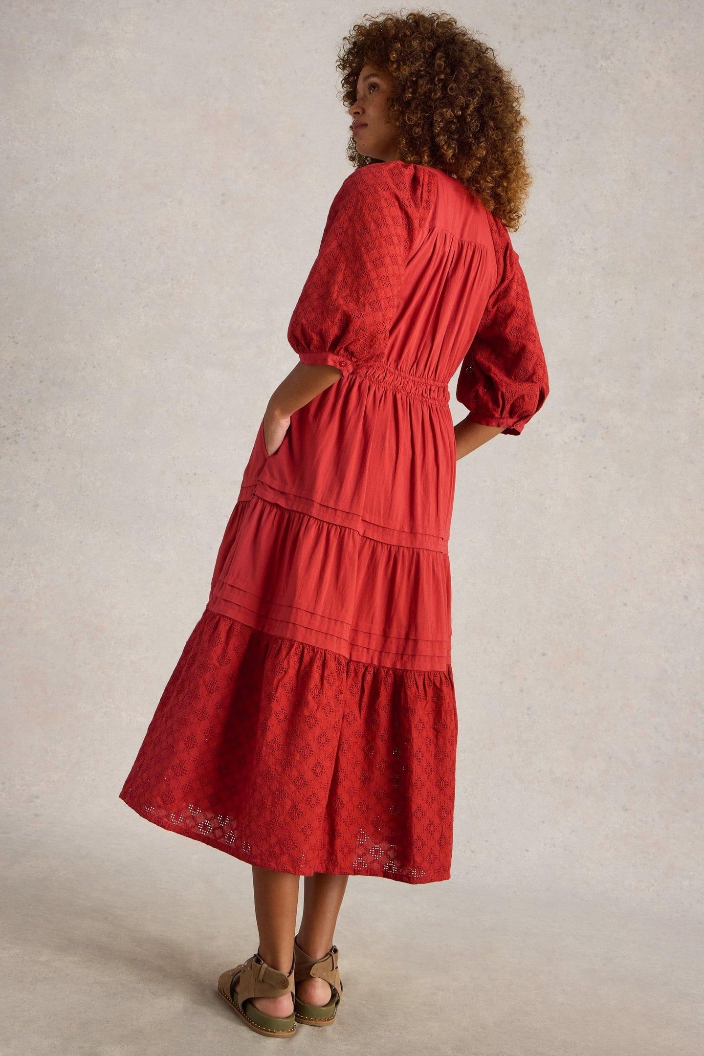WILLOW BRODERIE DRESS DARK RED 3
