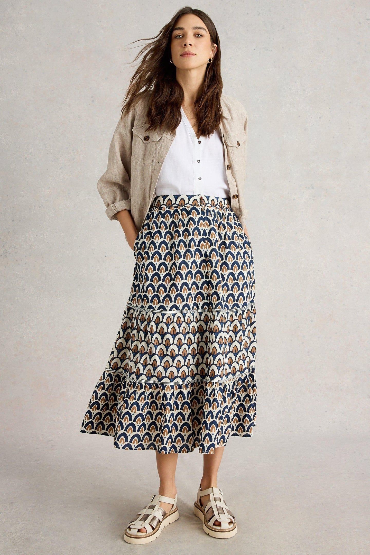 ARIEL MIX PRINT MIDI SKIRT NAVY PRINT 1