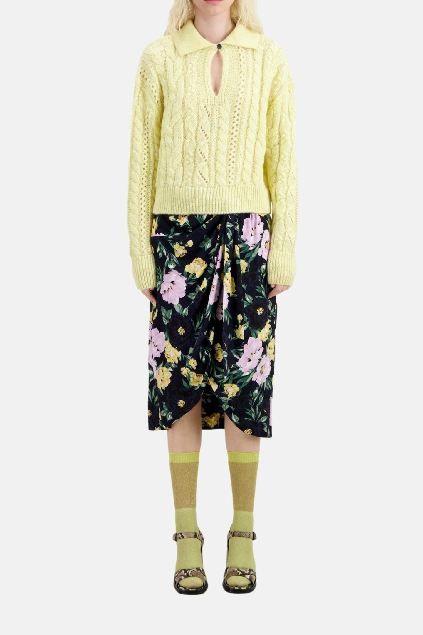 CABLE-STRANDED PACKED NECK SWEATER YELLOW 3