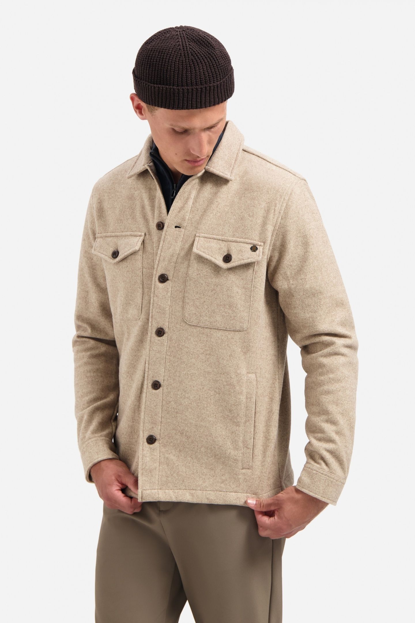 OVERSHIRT BUTTON CLOSURE MELANGE KHAKI 2