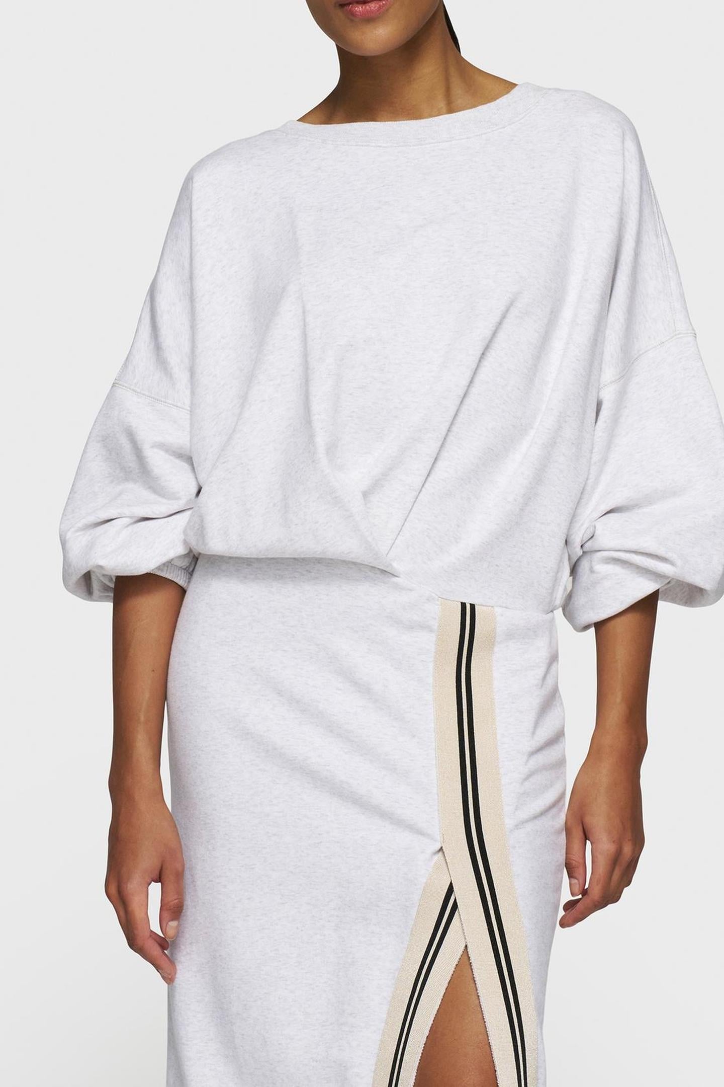 LONG WRAP DRESS GATHERING WHITE GREY MELEE 1