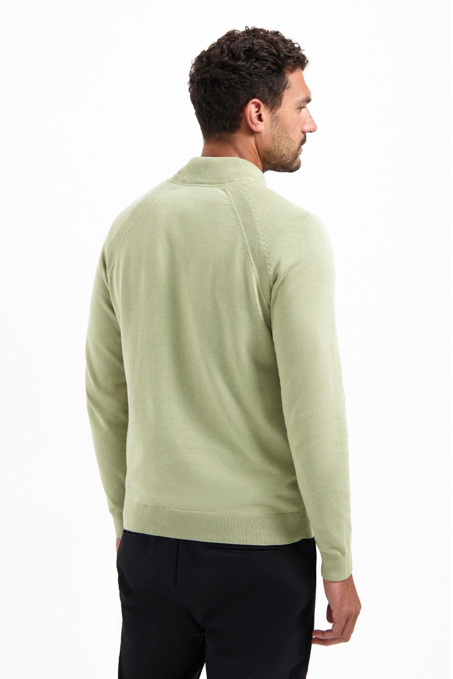 PULLOVER HALF ZIP HIGH COLLAR SOLID LIGHT MOSS 4