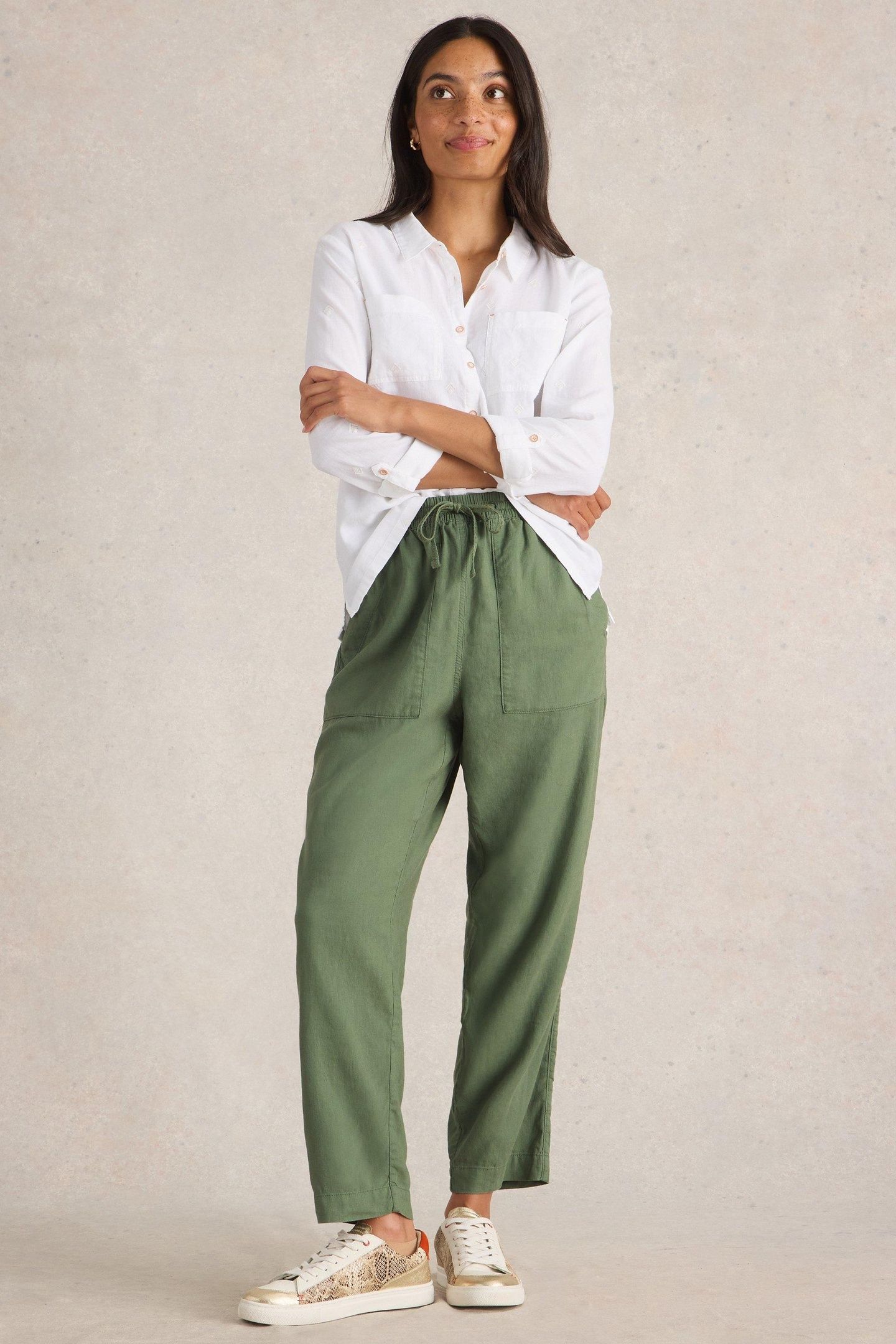 ELLE LINEN BLEND TROUSER MID GREEN 1