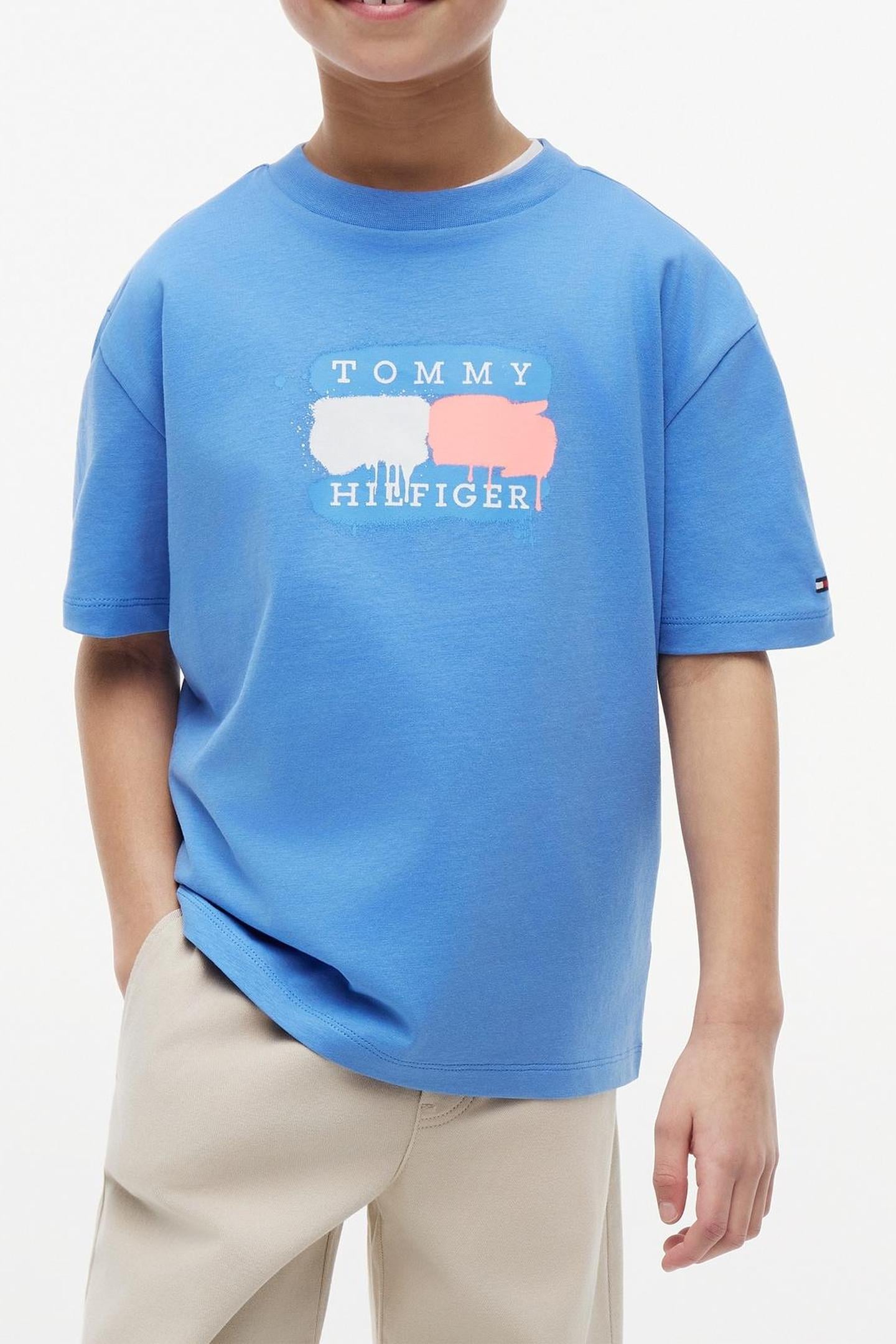 BOYS TOMMY FLAG GRAFFITI TEE COPENHAGEN BLUE 2