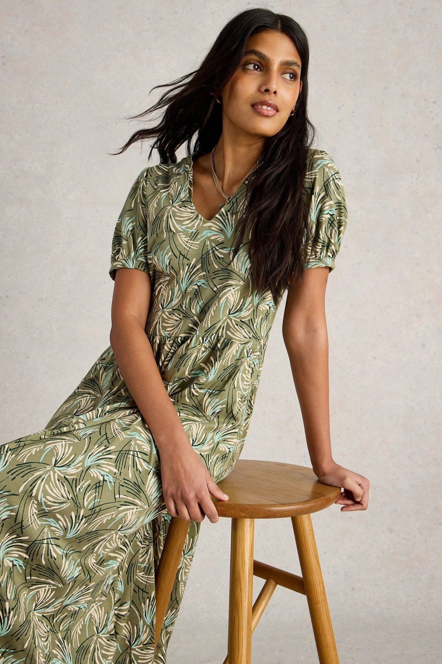 LEAH JERSEY DRESS GREEN PRINT 7