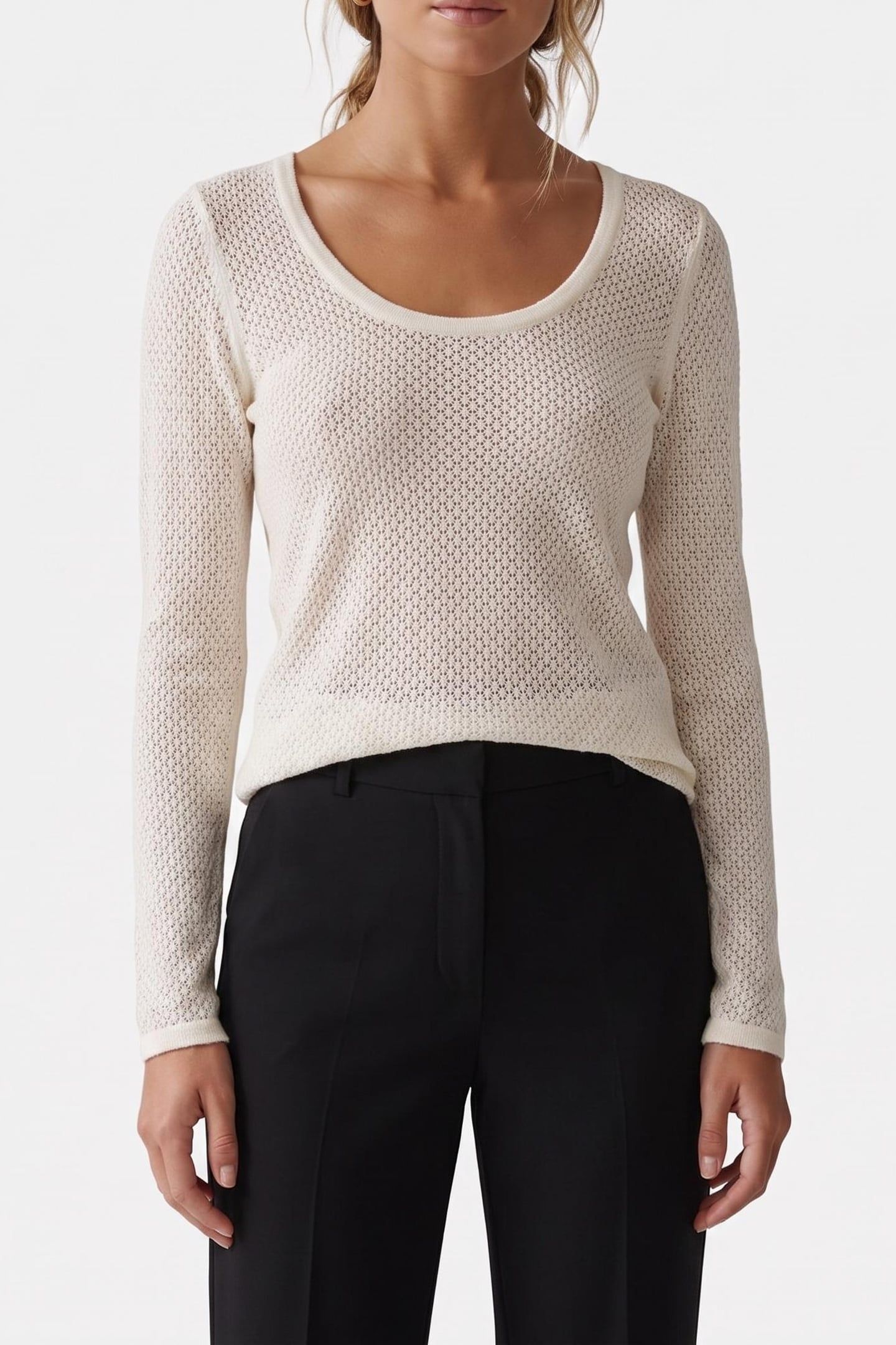 BOUCLE POINTELLE LONG SLEEVE TOP TOFU 1