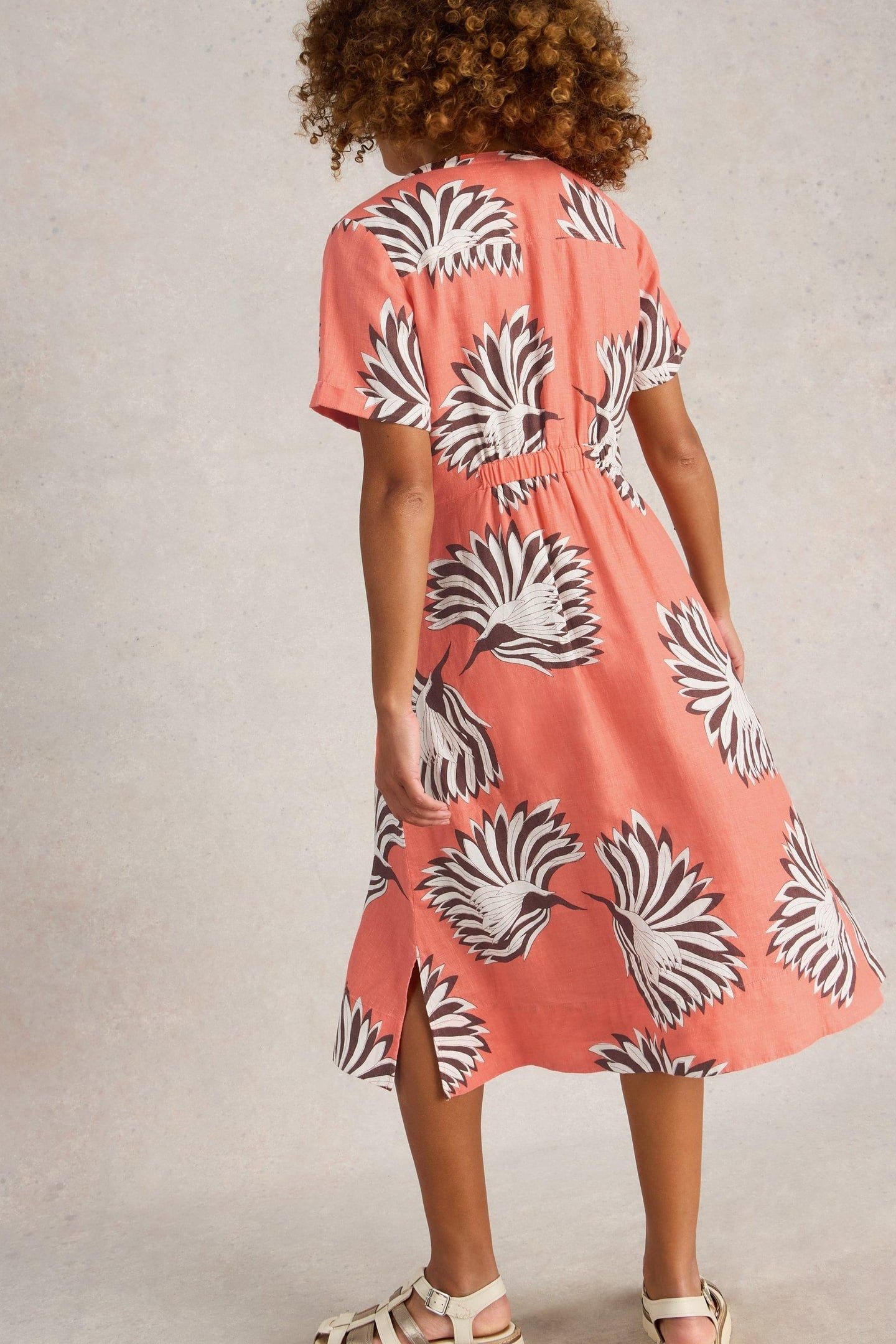 IRIS LINEN DRESS CORAL PRINT 3
