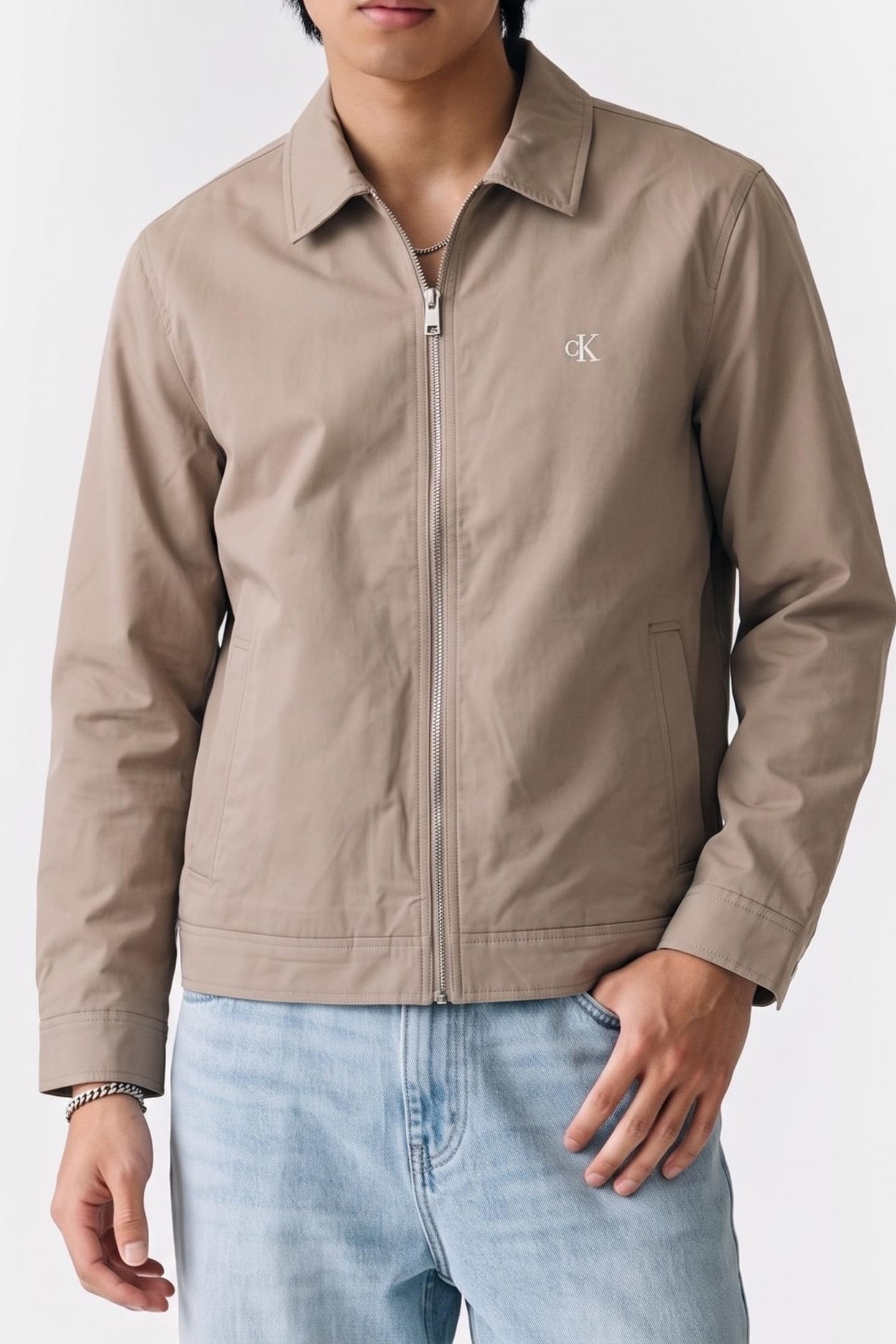 LONG SLEEVE PADDED COTTON ZIP JACKET VINTAGE KHAKI 1