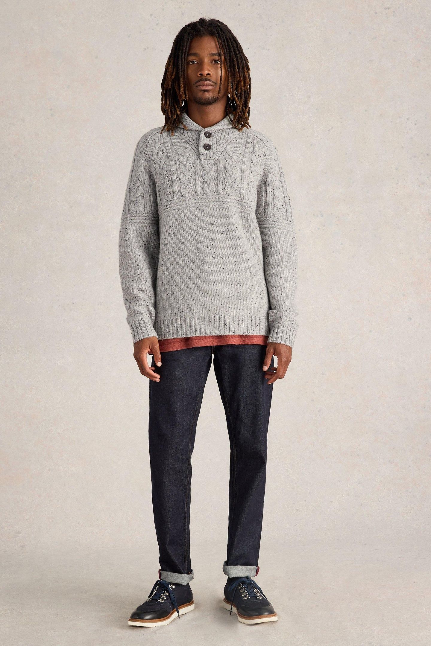 BERKLEY SHAWL NECK JUMPER LIGHT GREY 1
