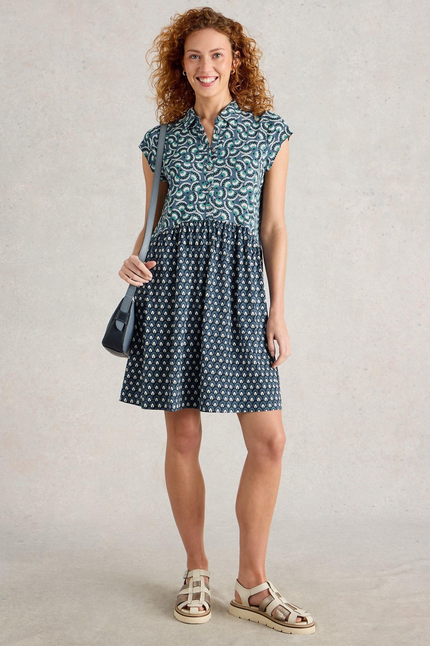 EVERLY JERSEY SHIRT DRESS NAVY MULTI 3