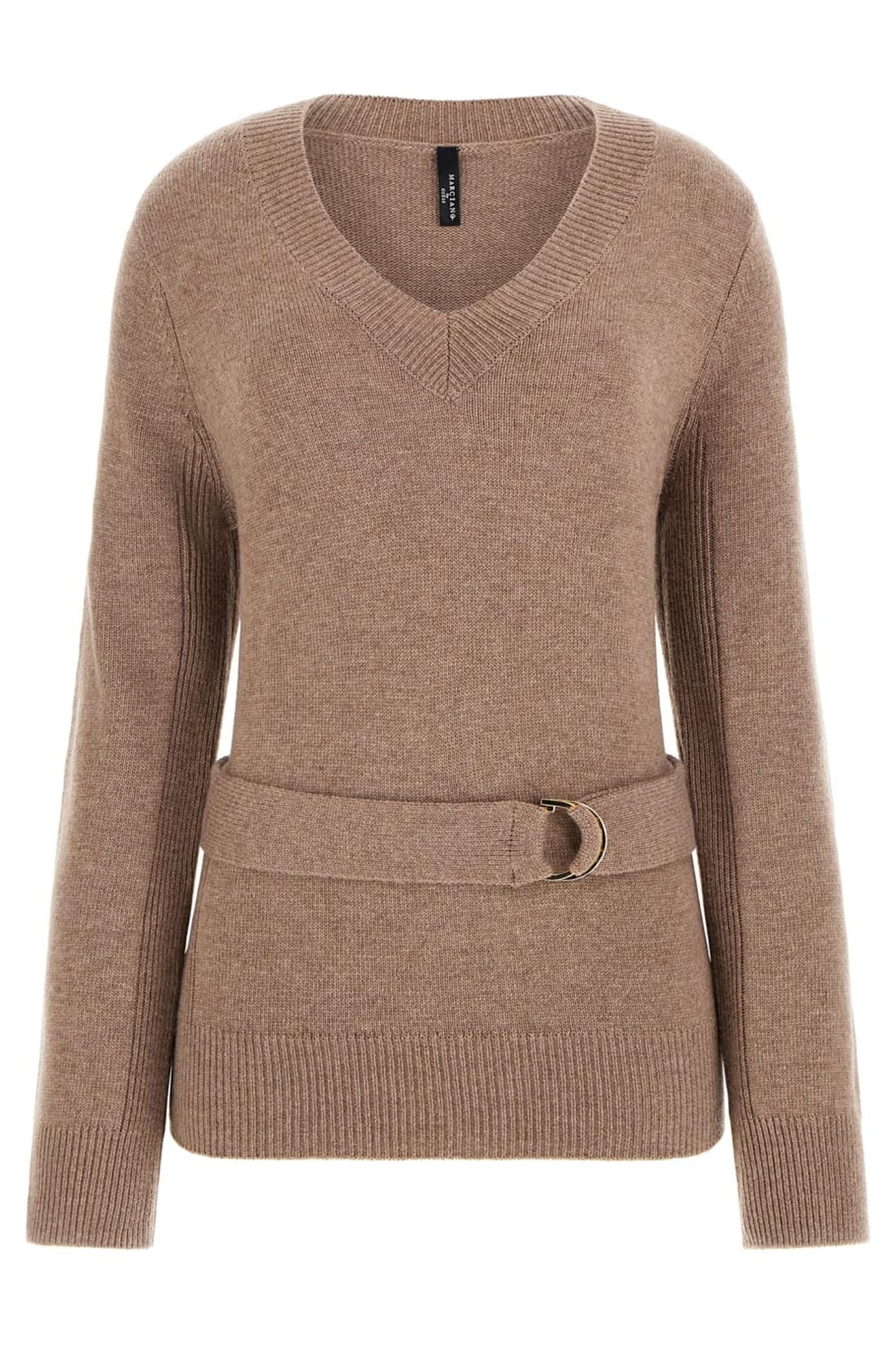 AFRAH VN BELTED TOP SILK TAUPE HEATHER 1