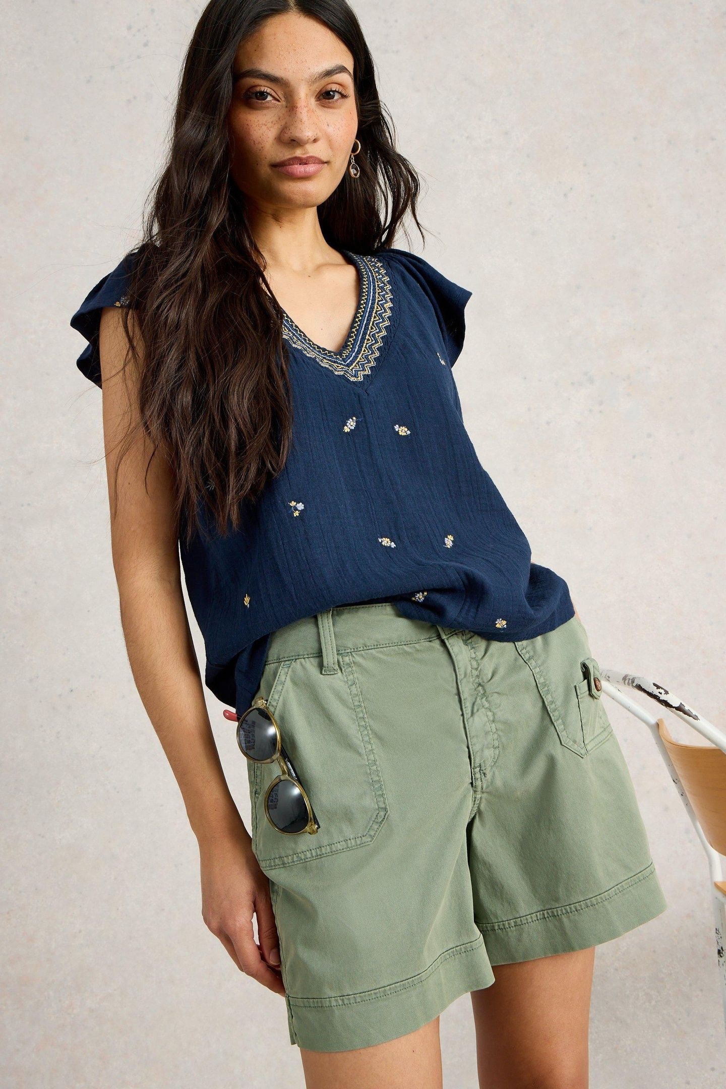LUCIE EMBROIDERED TOP NAVY MULTI 2