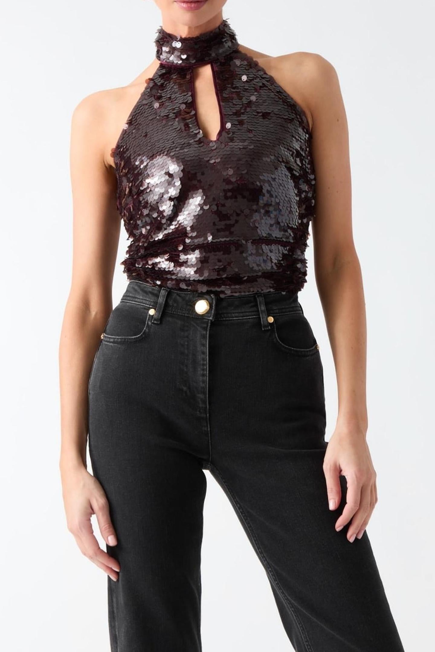 MISTY HALTER NECK SL SEQUINS REGAL PLUM M 1