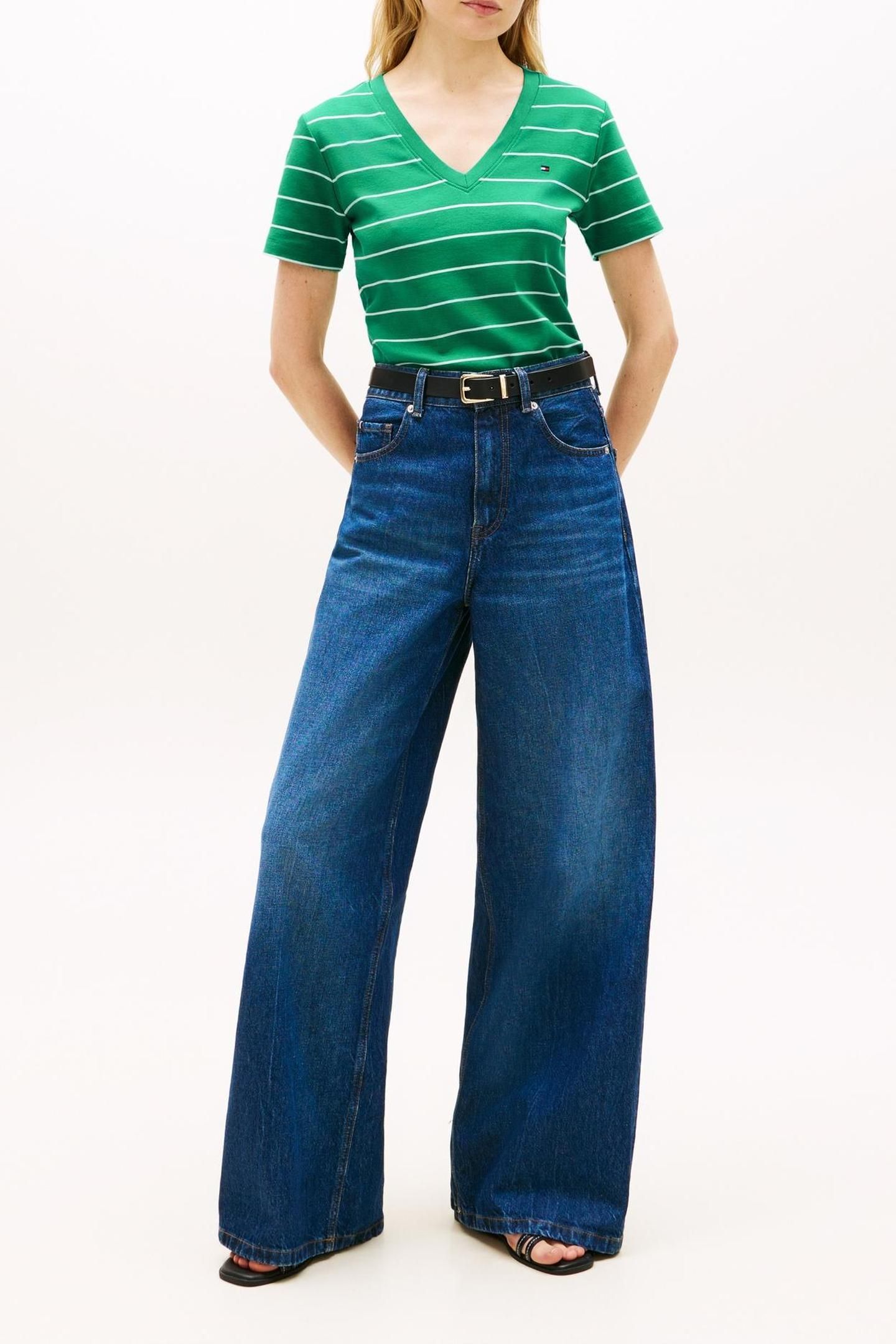 SLIM CODY V-NECK SS FINE COURTSIDE GREEN/ECRU 1