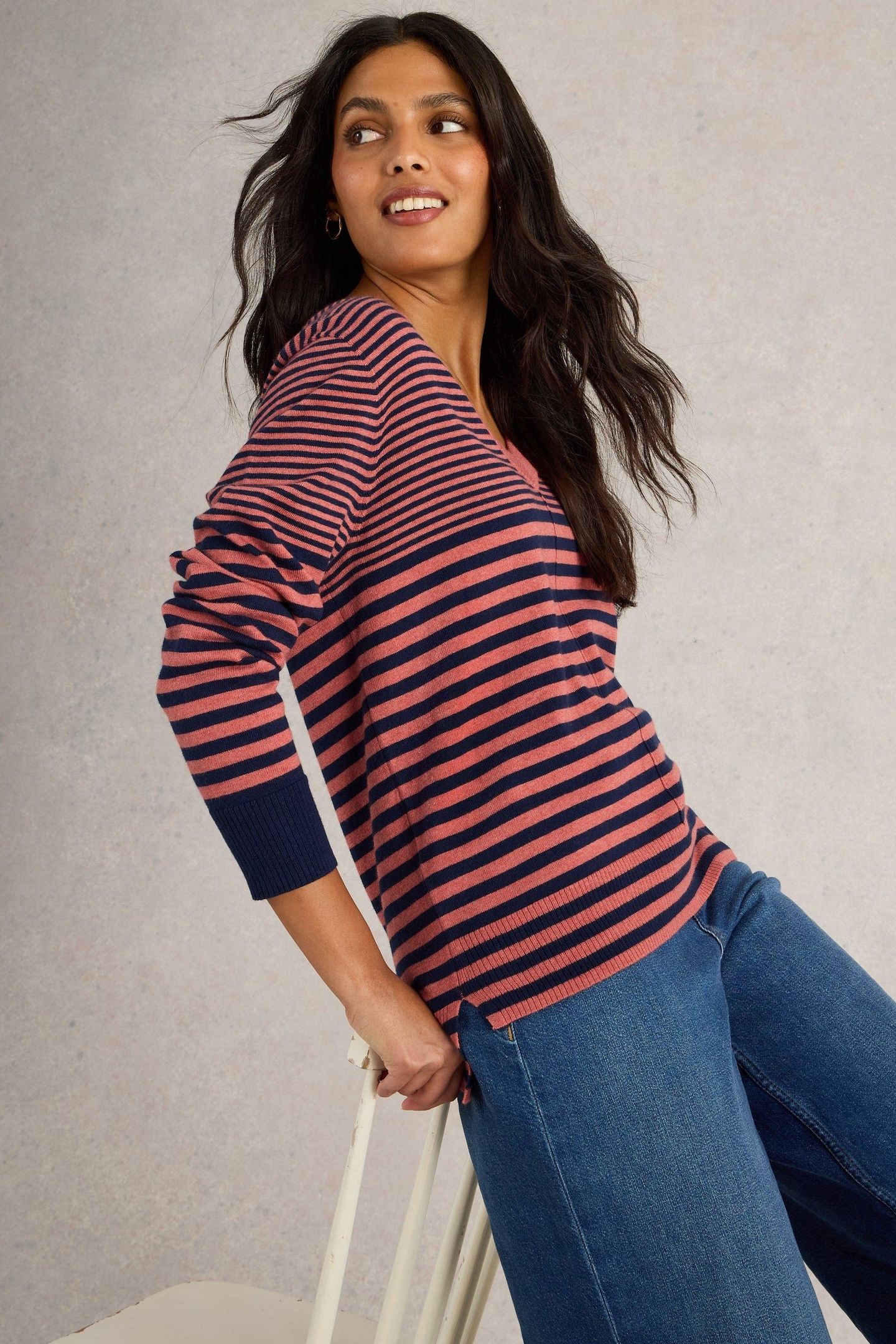 MAGGIE V NECK JUMPER PINK MULTI 7