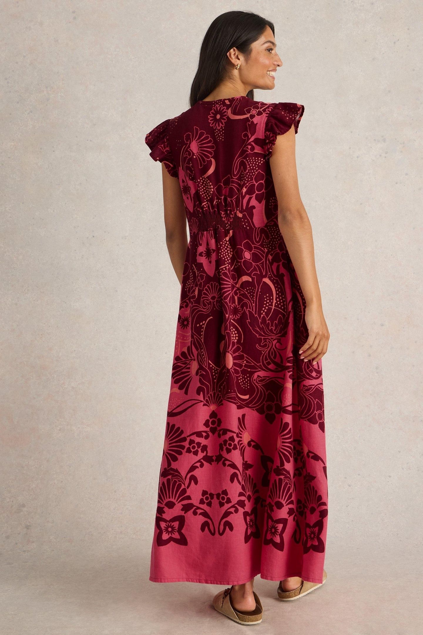LORNA LINEN BLEND MAXI DRESS RED MULTI 3