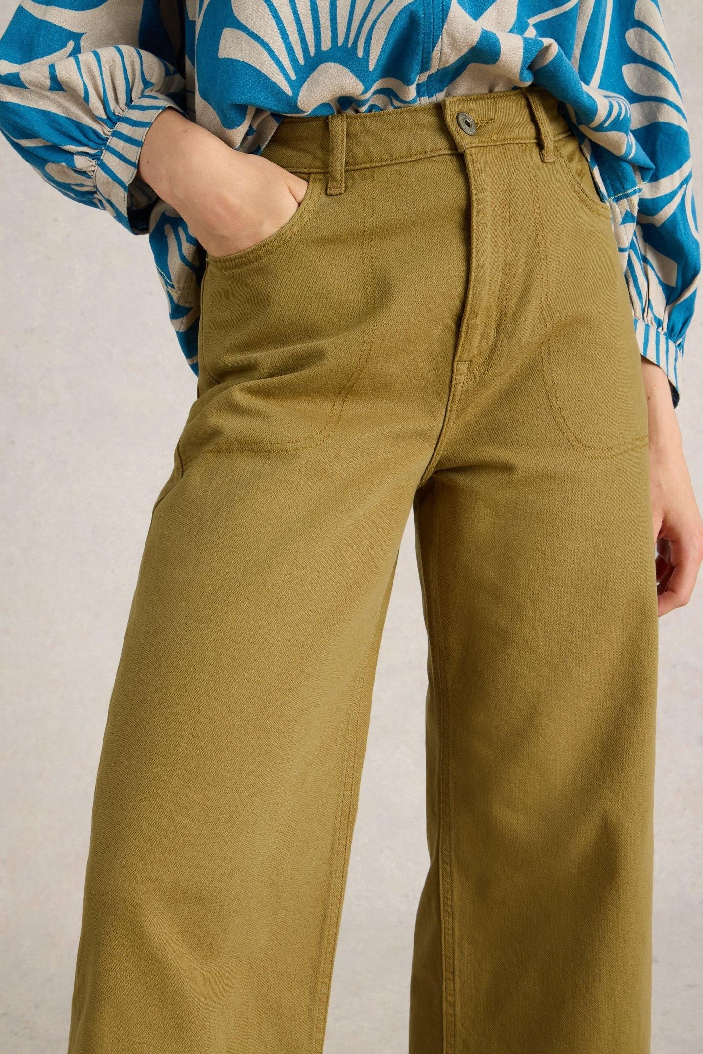 TIA WIDE LEG CROP JEAN KHAKI GREEN 3