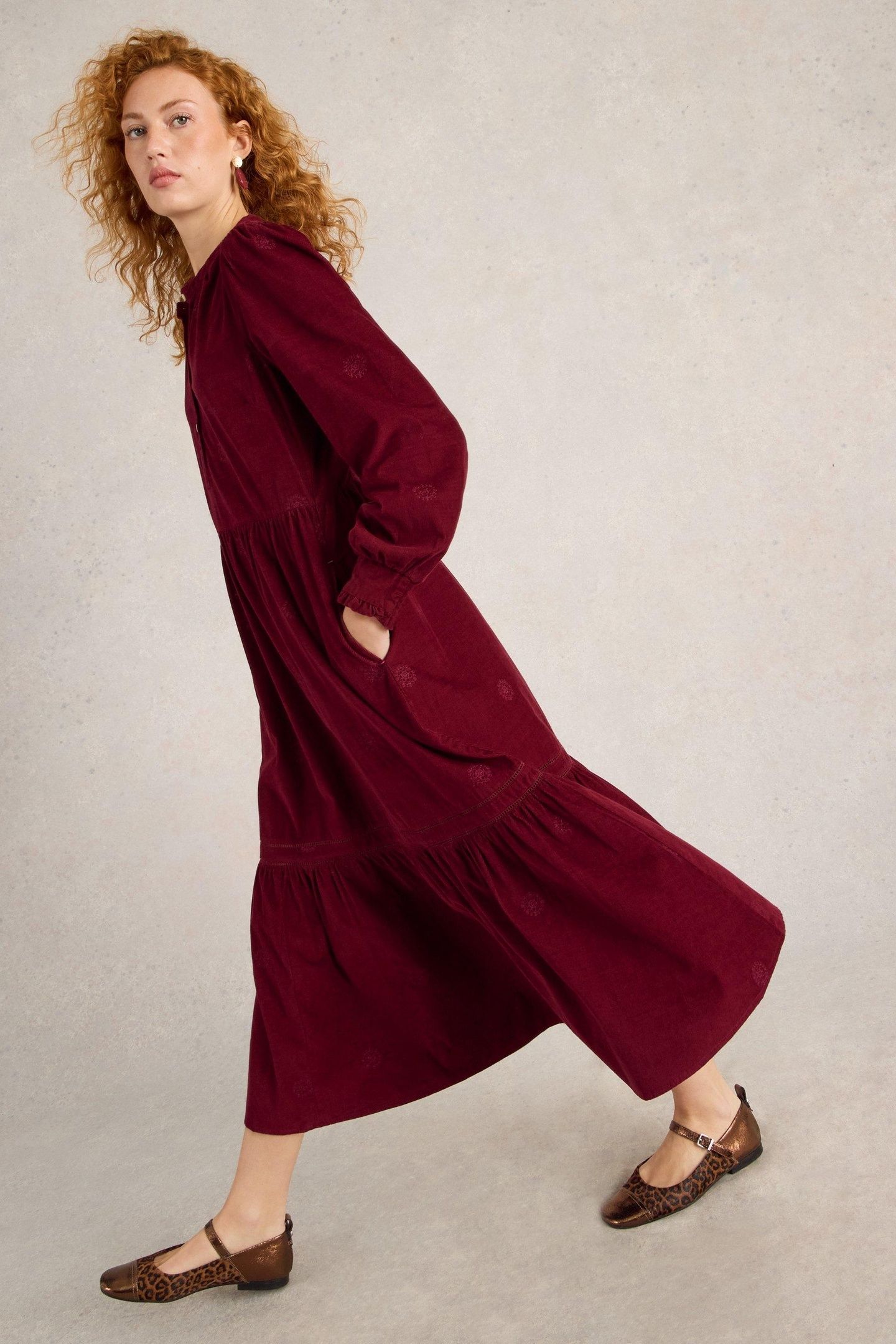 FINN EMBROIDERED CORD DRESS DARK PLUM 2