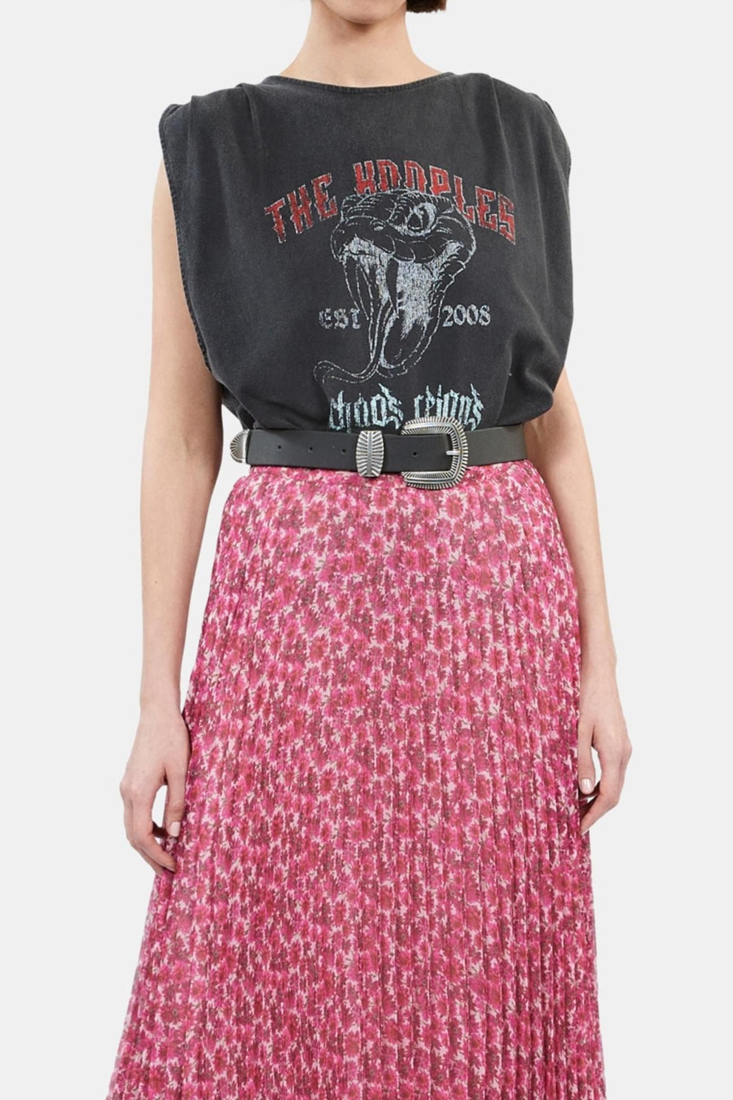 PRINTED PLEATED LONG SKIRT PINK 1