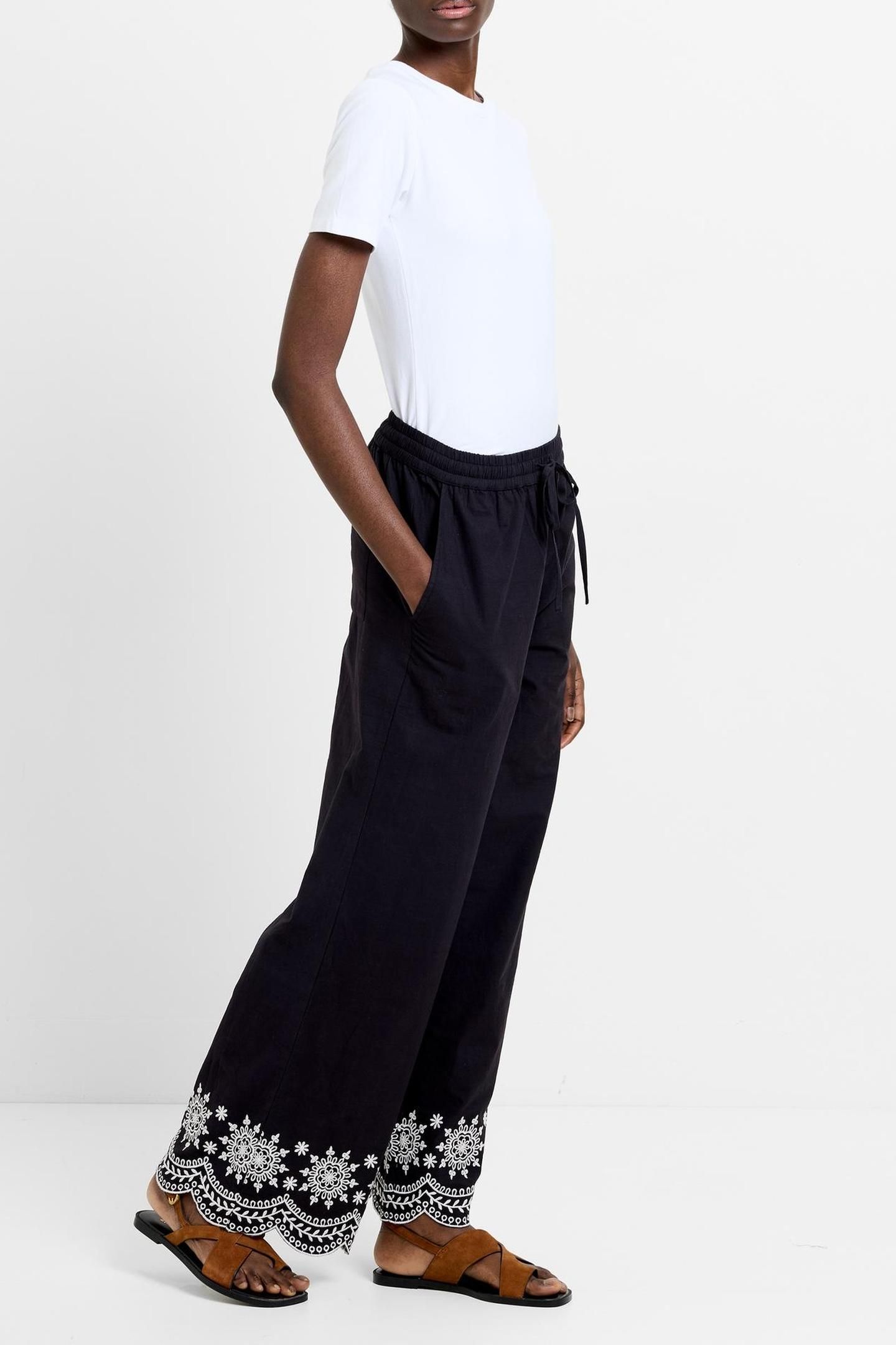 EMB HEM COTTON TROUSER BLACK 4