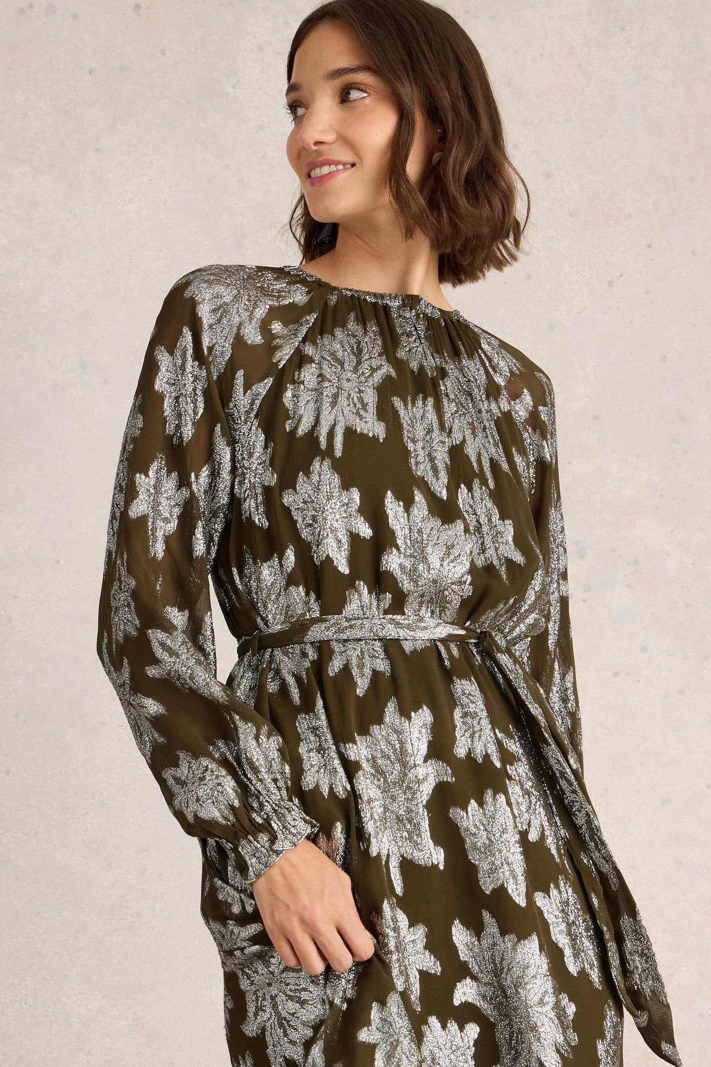 PHOEBE JACQUARD MAXI DRESS GREEN MULTI 1