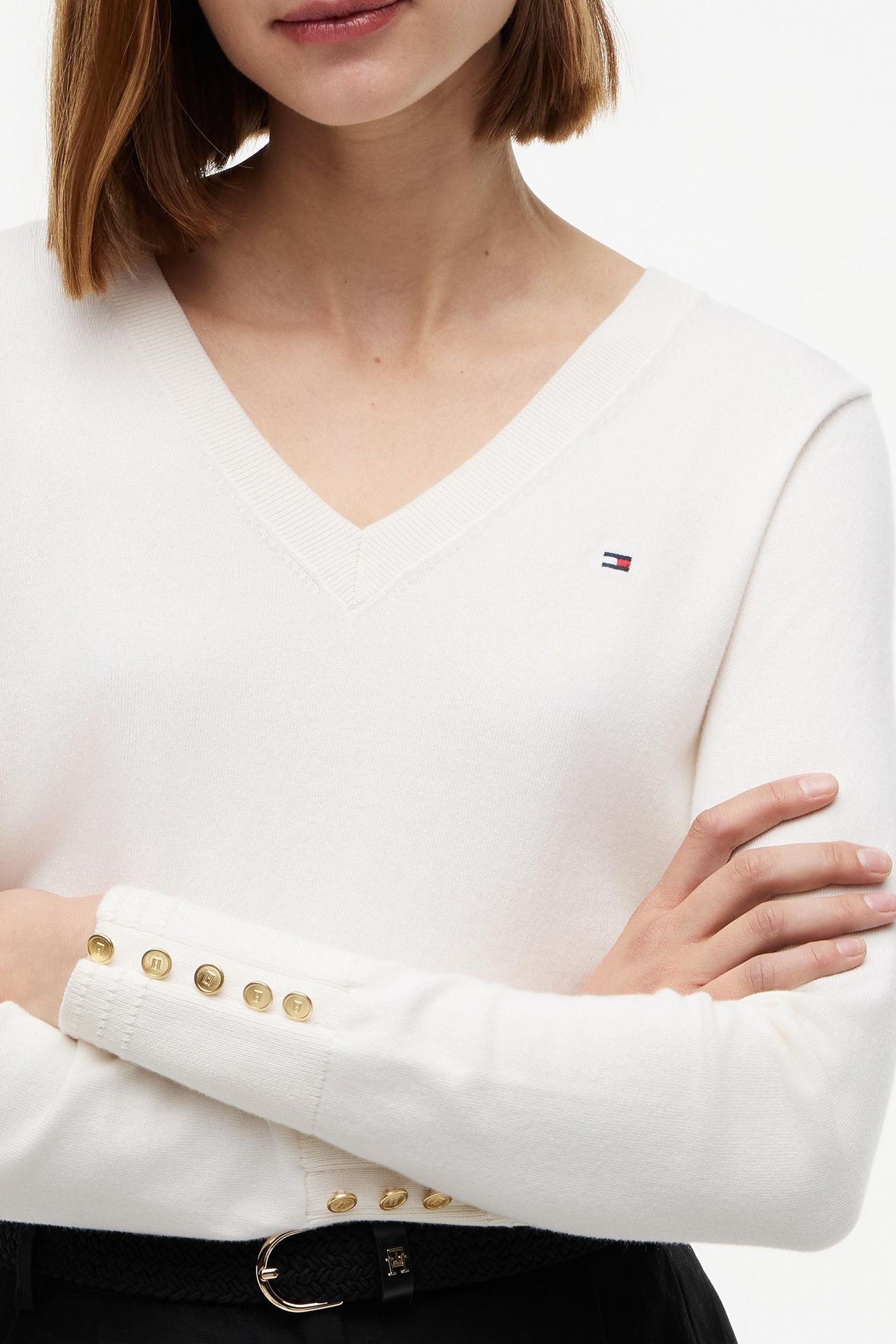 COTTON JERSEY FINE V-NECK IVORY PETAL 5