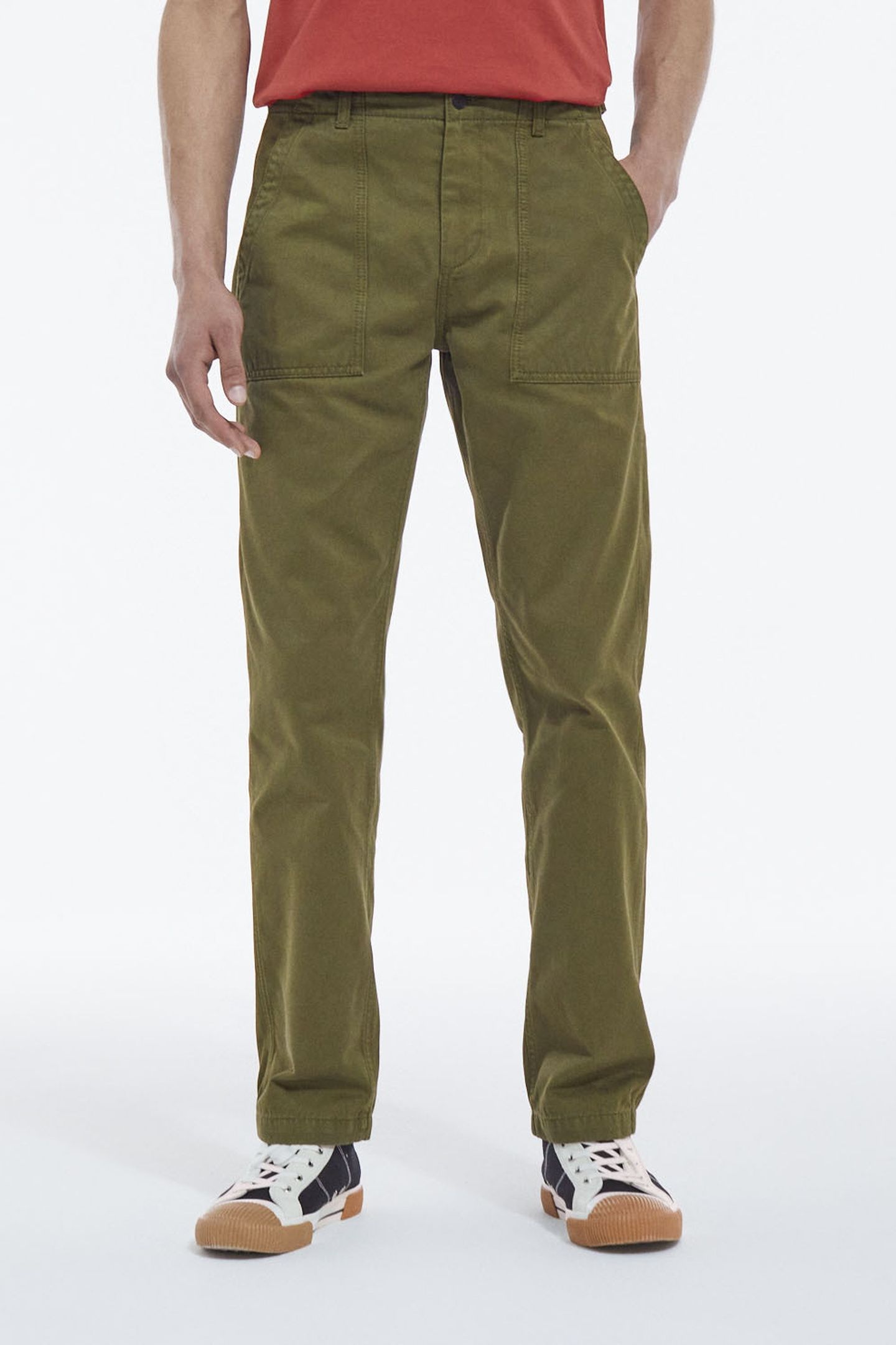 COTTON TROUSERS WITH PATCH POCKETS DARK KAKI 2