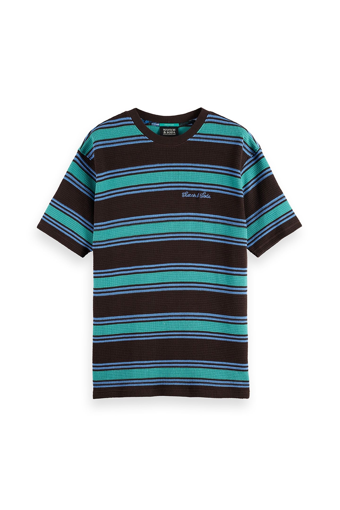 RELAXED FIT CHUNKY WAFFLE STRIPE T-SHIRT DARK BROWN MULTI ST 4