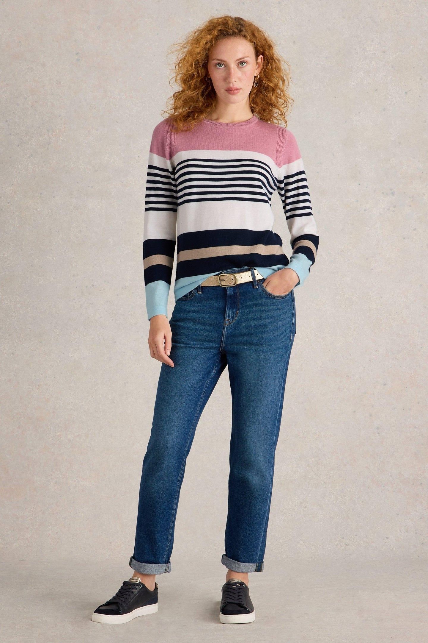 STRIPE CREW MERINO PINK MULTI 1