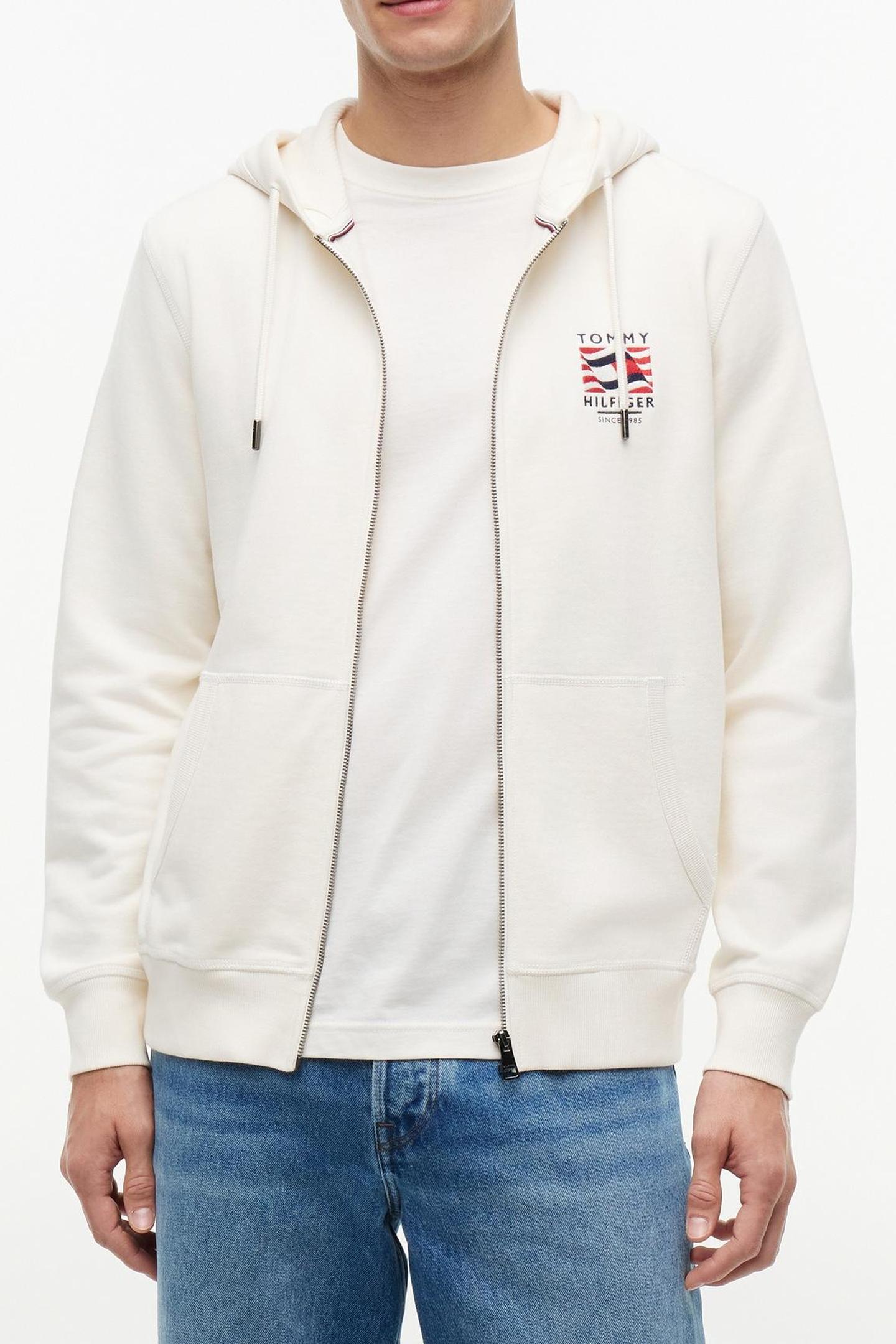 FLAG EMBROIDERY FRENCH TERRY ZIP-THRU HOODY IVORY PETAL 1