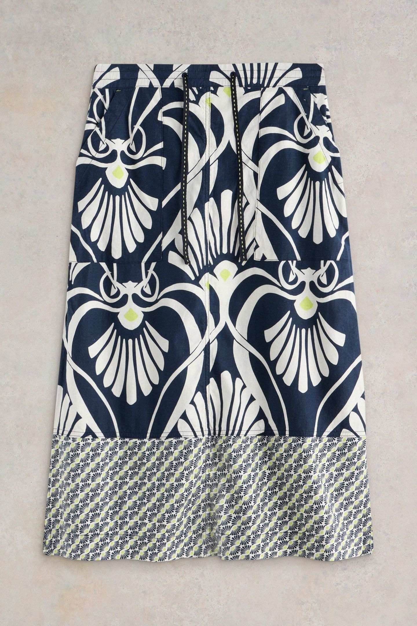 ELLE LINEN BLEND SKIRT NAVY PRINT 4