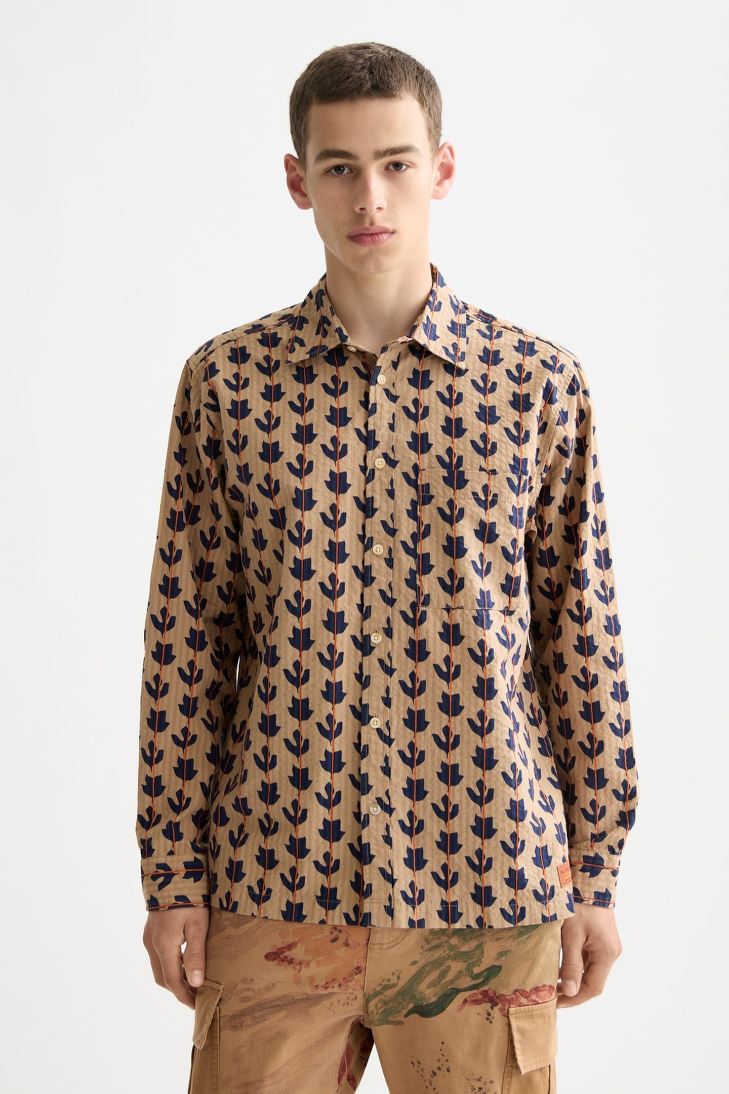 STRUCTURED PRINTED SHIRT DITSY LEAF STRIPE 1