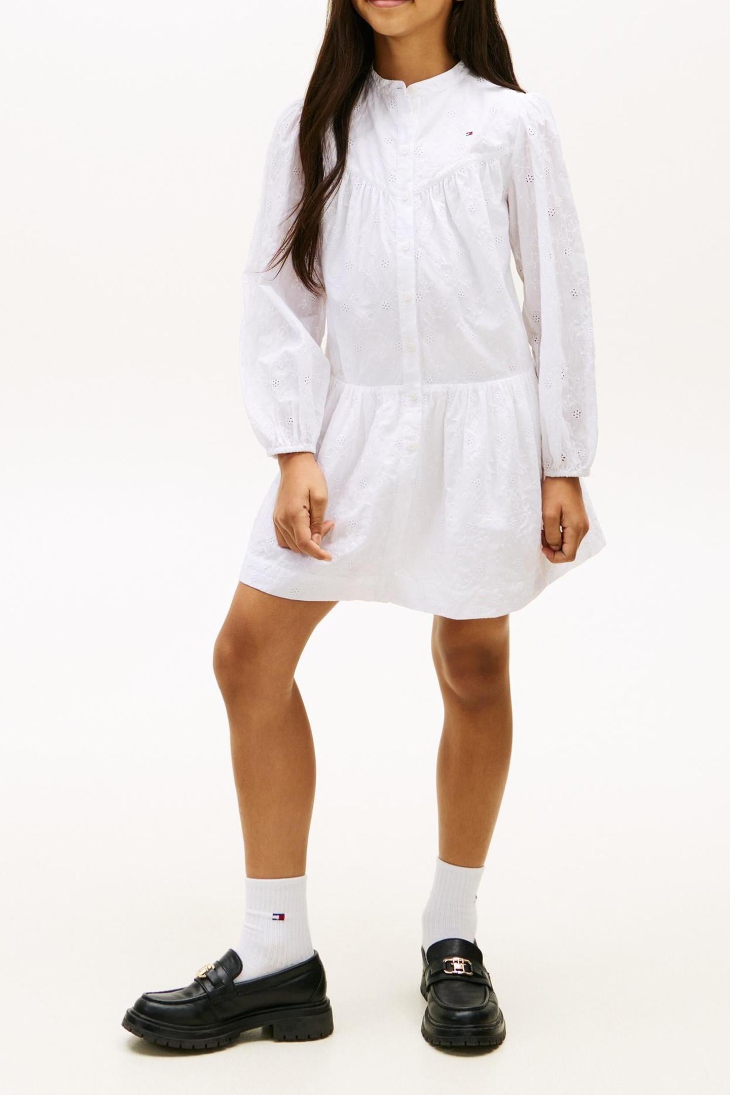 GIRLS BRODERIE ANGLAISE SHIRT DRESS WHITE 1