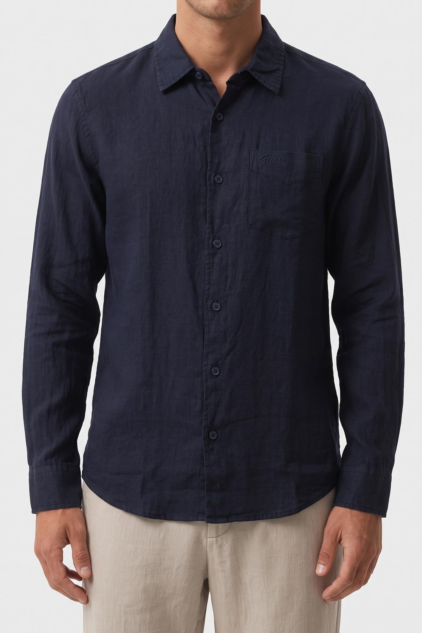 GUESS ECO LS NAPA LINEN SHIRT SMART BLUE MULTI 1