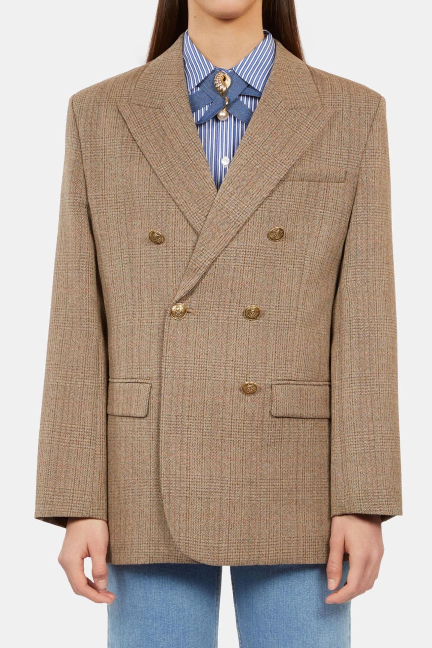 OVERSIZED 6-BUTTON FRONT CTOSUME JACKET BROWN CHEVRON 3